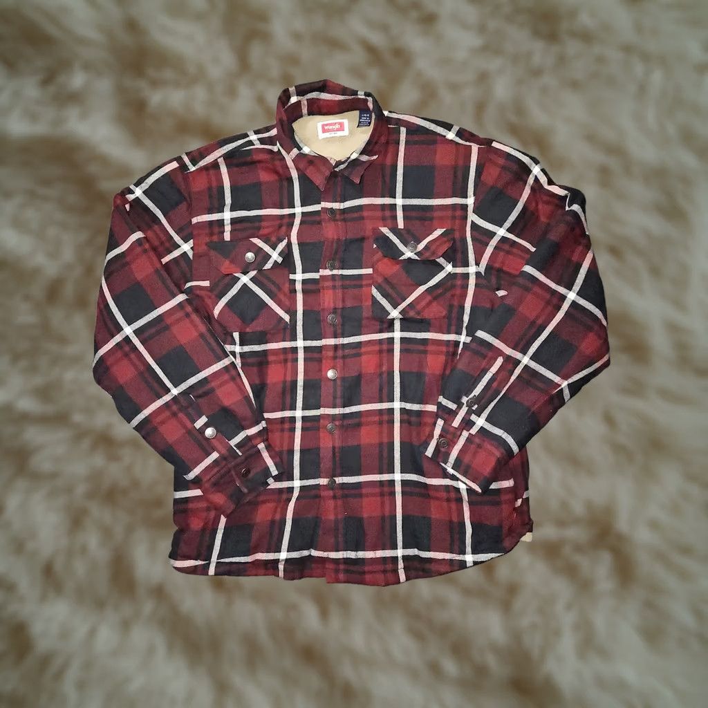 Wrangler Wrangler Shirt Mens Large Red Black Plaid Sherpa Lined Flannel Button Up Warm Jacket Size US L / EU 52-54 / 3 - 1 Thumbnail