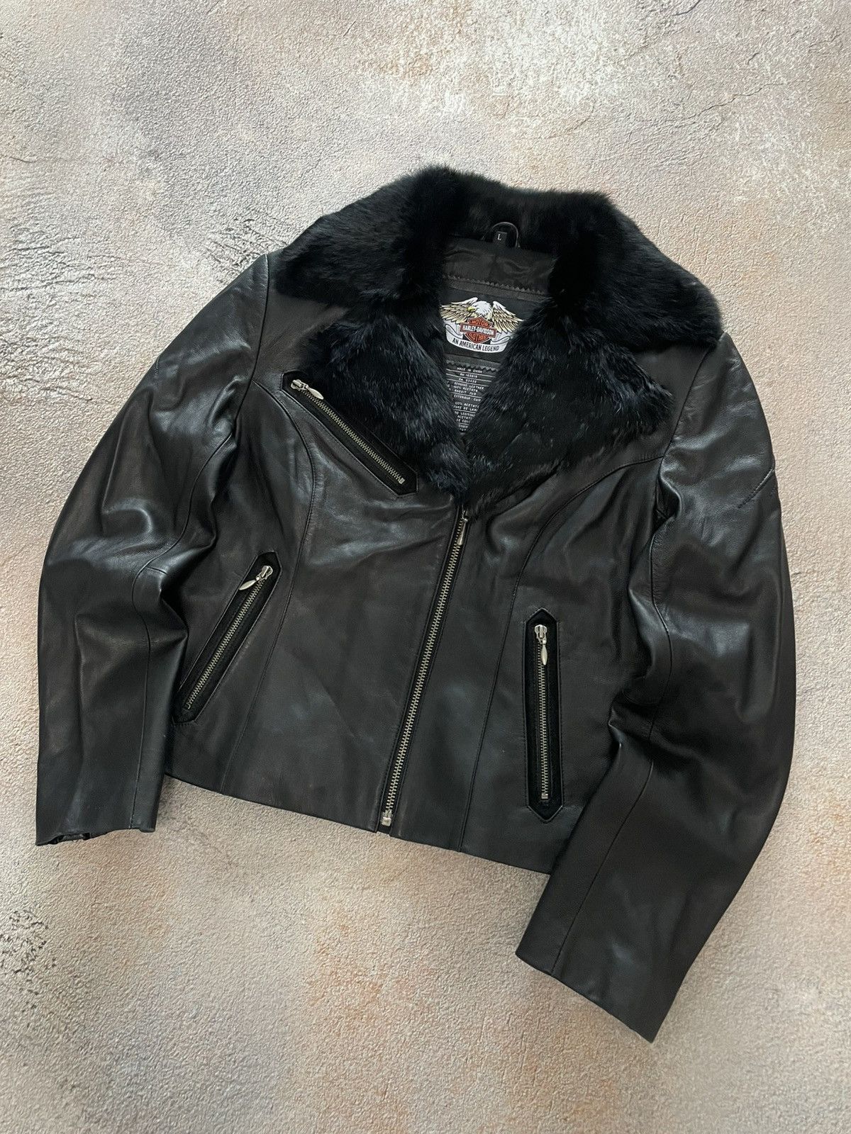 Harley Davidson Harley Davidson Black Leather Fur Collar Cropped Jacket Size L / US 10 / IT 46 - 2 Thumbnail