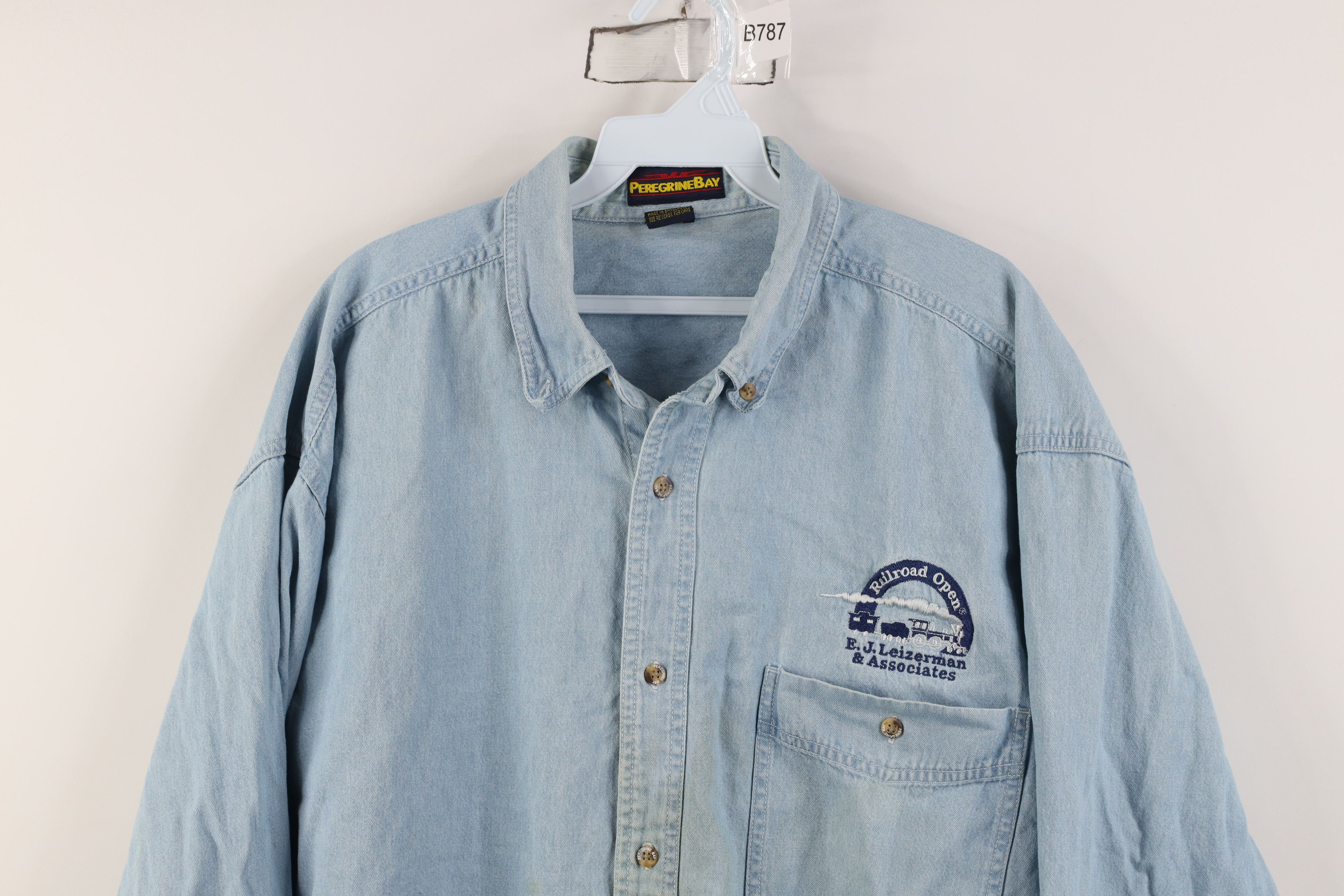 Vintage Vintage 90s Railroad Open Collared Denim Jean Button Shirt Size US XL / EU 56 / 4 - 2 Thumbnail