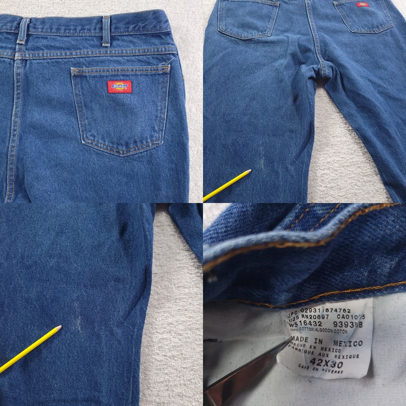 Dickies Dickies Jeans Mens 42 X 30 Blue Denim 100% Cotton Medium Wash Straight Leg Mens Jeans Regular Cotton Blue 5-Pocket Design Belt Loops 30in Inseam Size US 42 / EU 58 - 8 Thumbnail