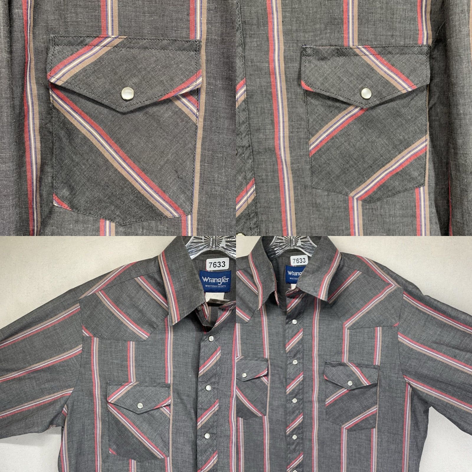 Wrangler VINTAGE Wrangler Western Shirt Men XL Gray Red Stripe Cowboy Casual Workwear Long Sleeve Size US XL / EU 56 / 4 - 8 Thumbnail