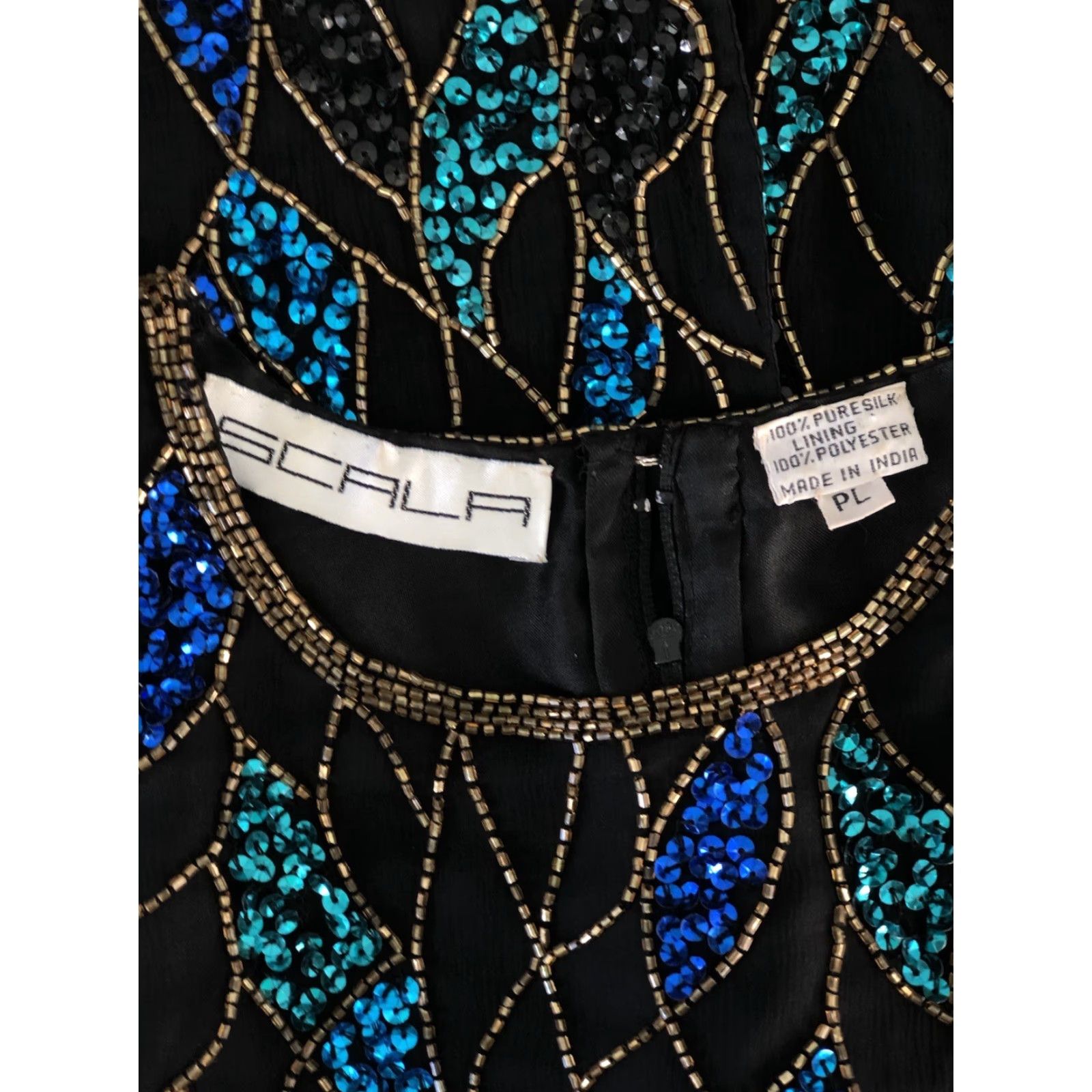 Vintage VINTAGE Scala Blouse 100% Silk Top Beaded Sequin Round Neck Short Sleeve Black Geometric 80s 90s Elegant Women's Petite XS-XL Size L / US 10 / IT 46 - 4 Thumbnail