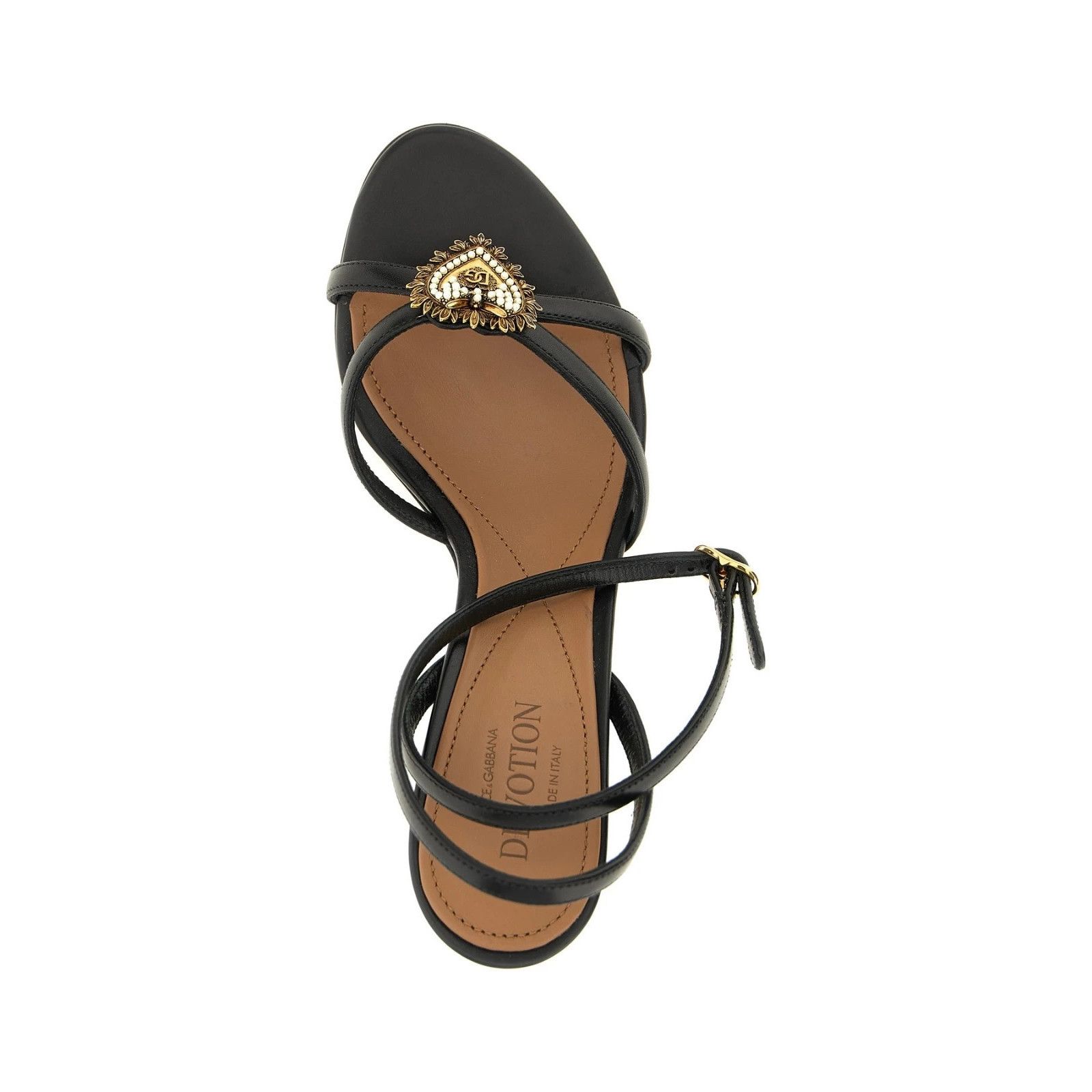 Dolce&Gabbana Devotion Black Leather 75mm Heel Sandals New &