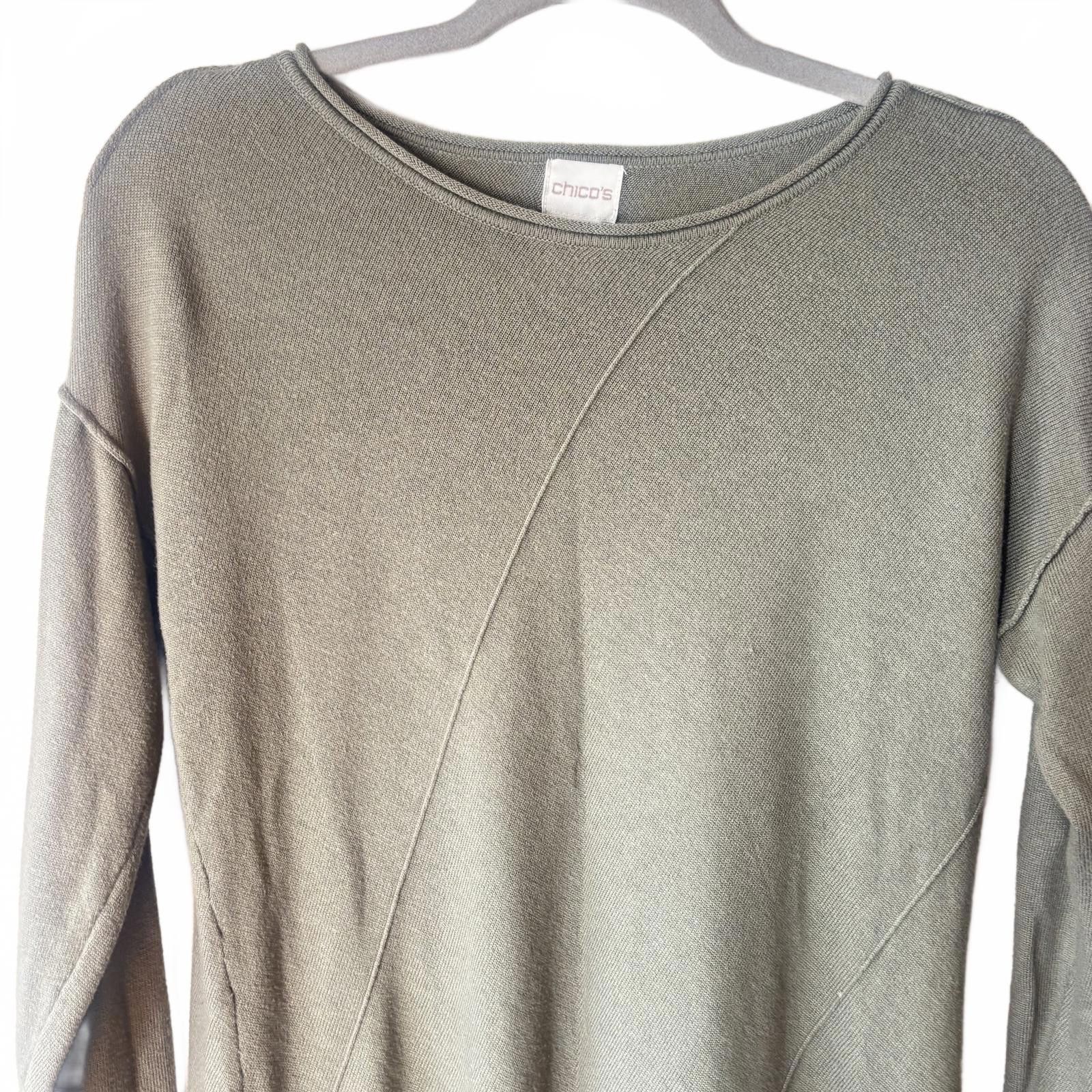 Chicos Chico Olive Green Women's Crew Neck Sweater Size XS / US 0-2 / IT 36-38 - 7 Thumbnail