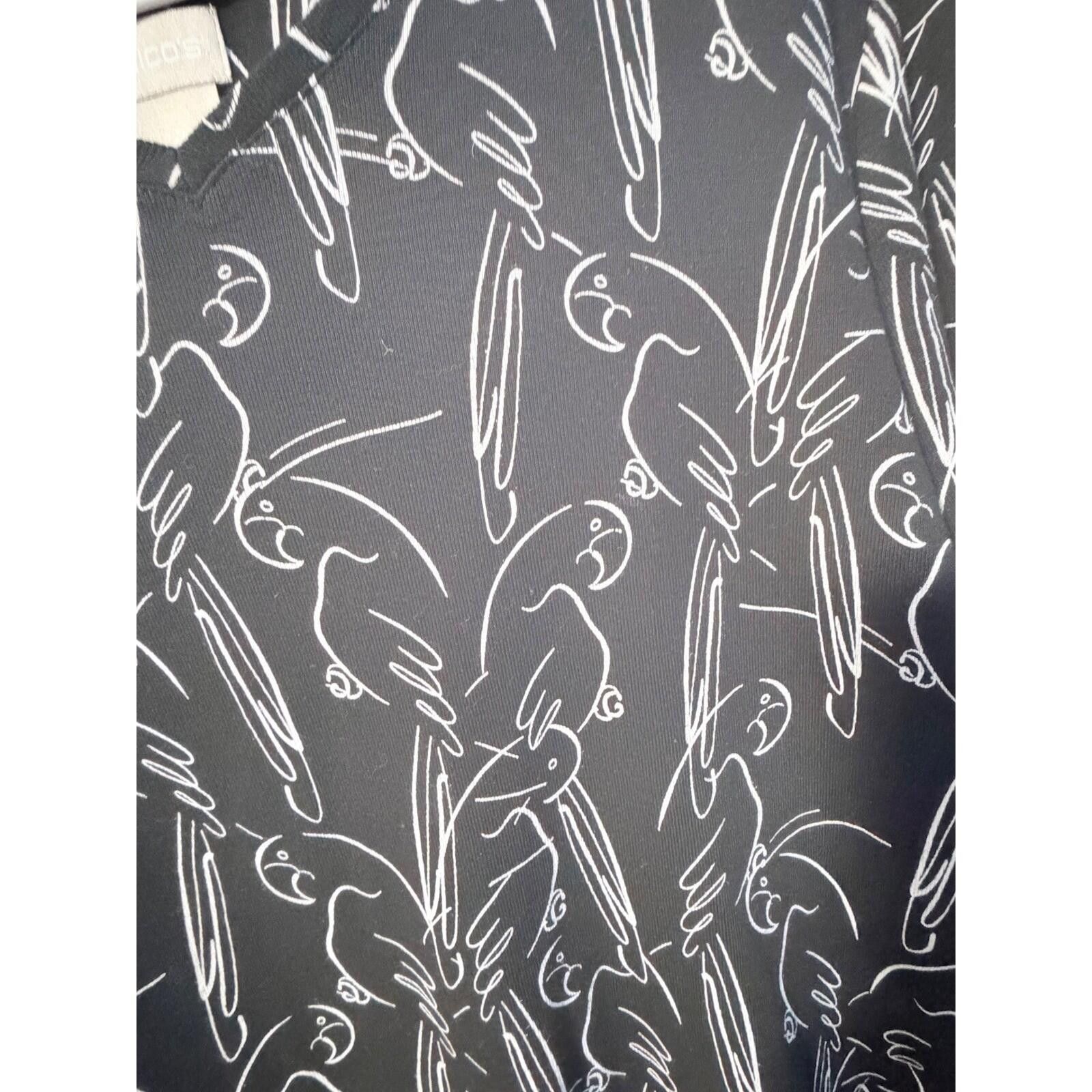 Chicos Chico's Parrot Print Top Womens 2 L Black Supima Cotton Tee Size L / US 10 / IT 46 - 3 Thumbnail