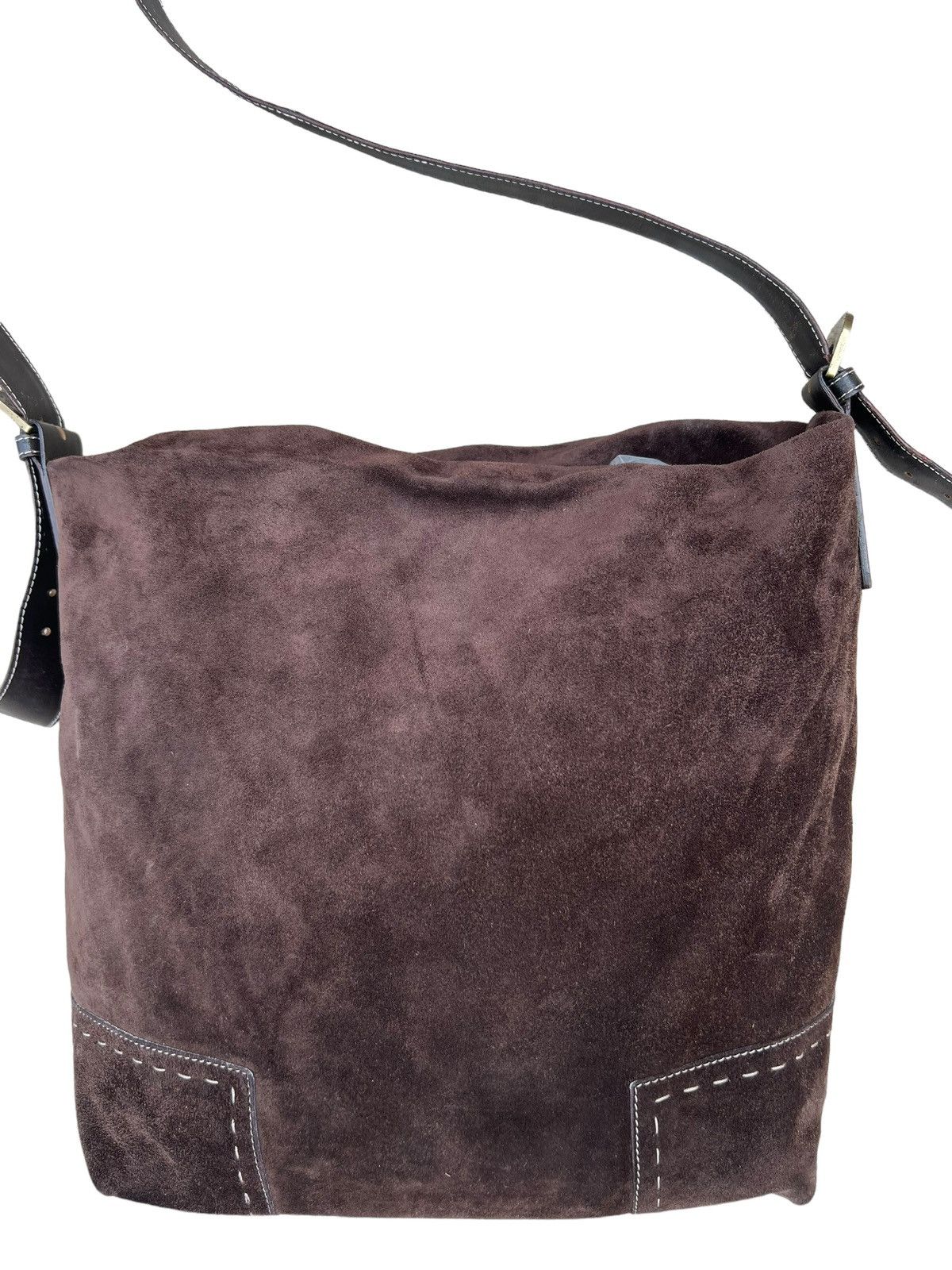 Leather × Vintage Vintage MaxMara Brown Suede Leather Large Shoulder Bag Size ONE SIZE - 2 Thumbnail