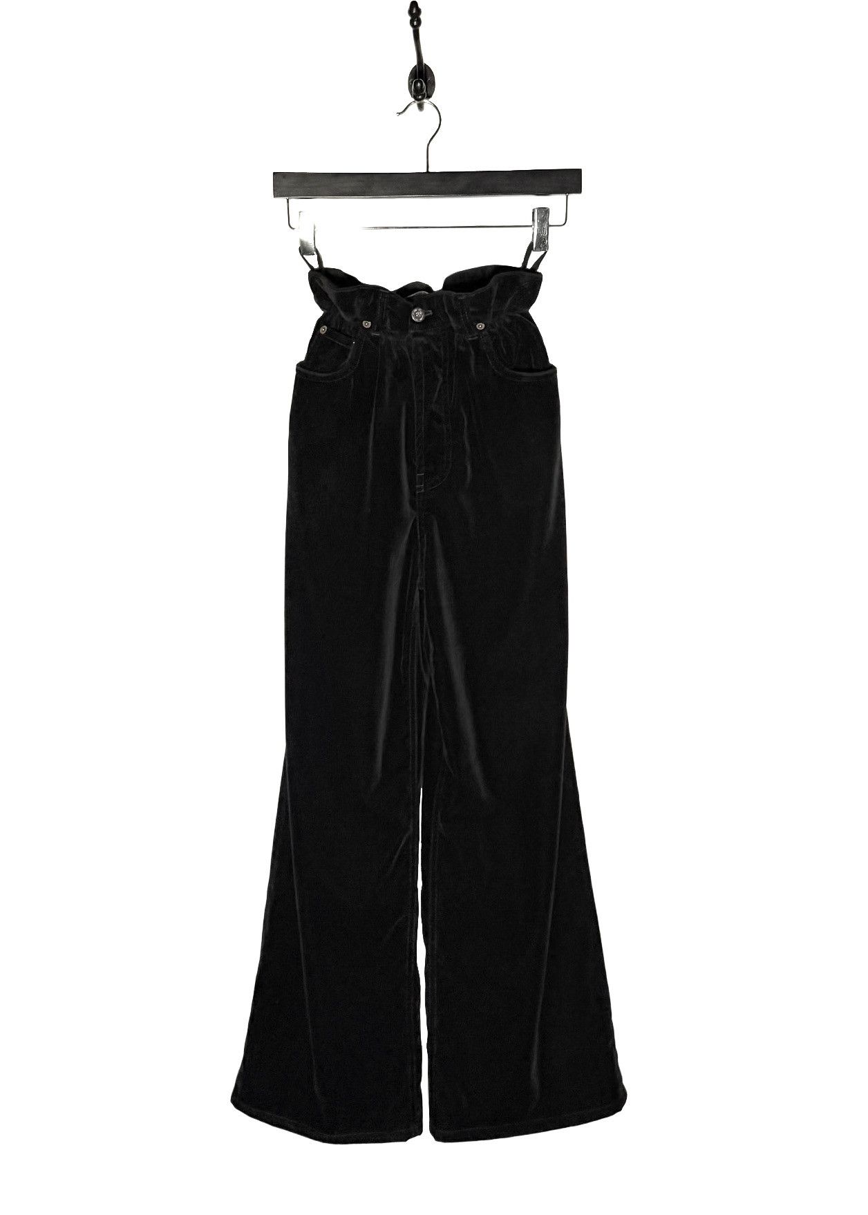 Miu Miu Miu Miu 2021 Black Velvet High Gathered Waist Wide Pants Size 25" / US 0 / IT 36 - 1 Thumbnail