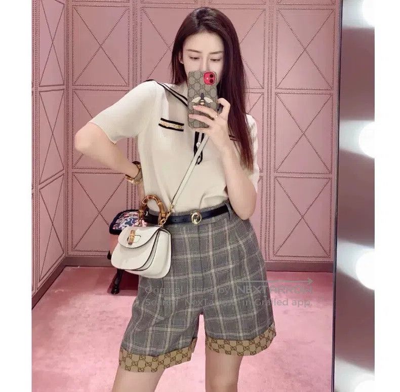 Gucci Gucci Colour-blocked plaid logo jacquard stitching linen c Size 27" / US 4 / IT 40 - 8 Thumbnail
