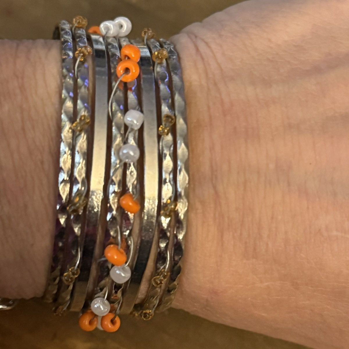 Other Silver tone beaded stacked bangle cuff bracelet Size ONE SIZE - 2 Thumbnail