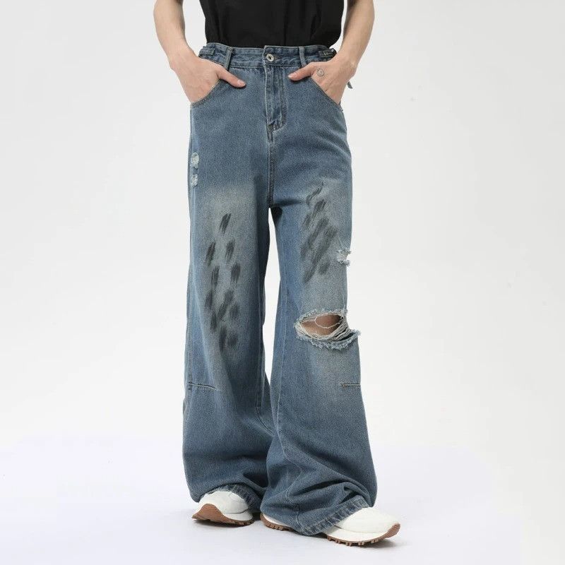 Designer × Vintage Worn-out Holes Wide Leg Denim Size US 32 / EU 48 - 2 Thumbnail