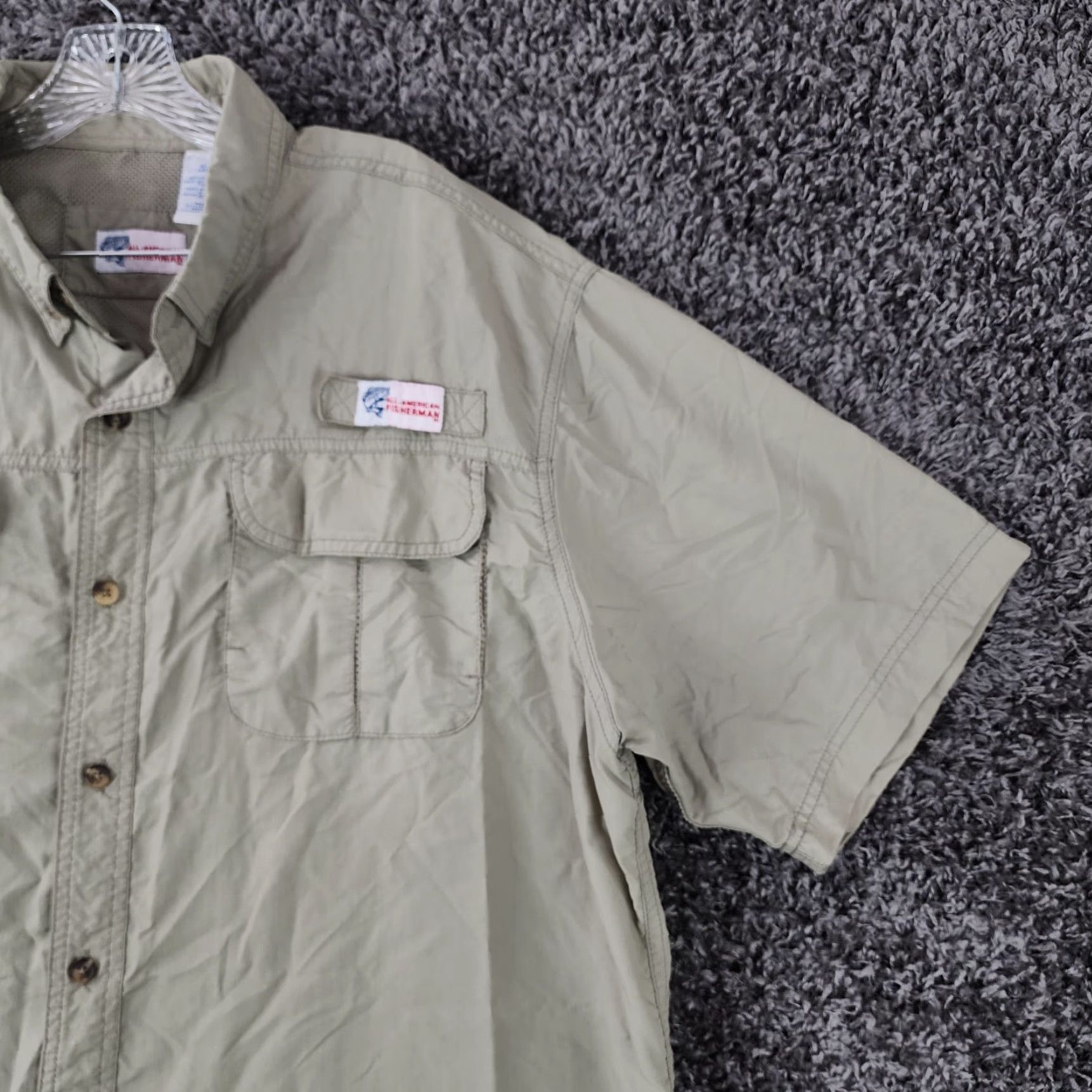 Vintage All American Fisherman Mens Beige Short Sleeve Nylon Button Up XL Size Size US 36 / EU 52 - 3 Thumbnail