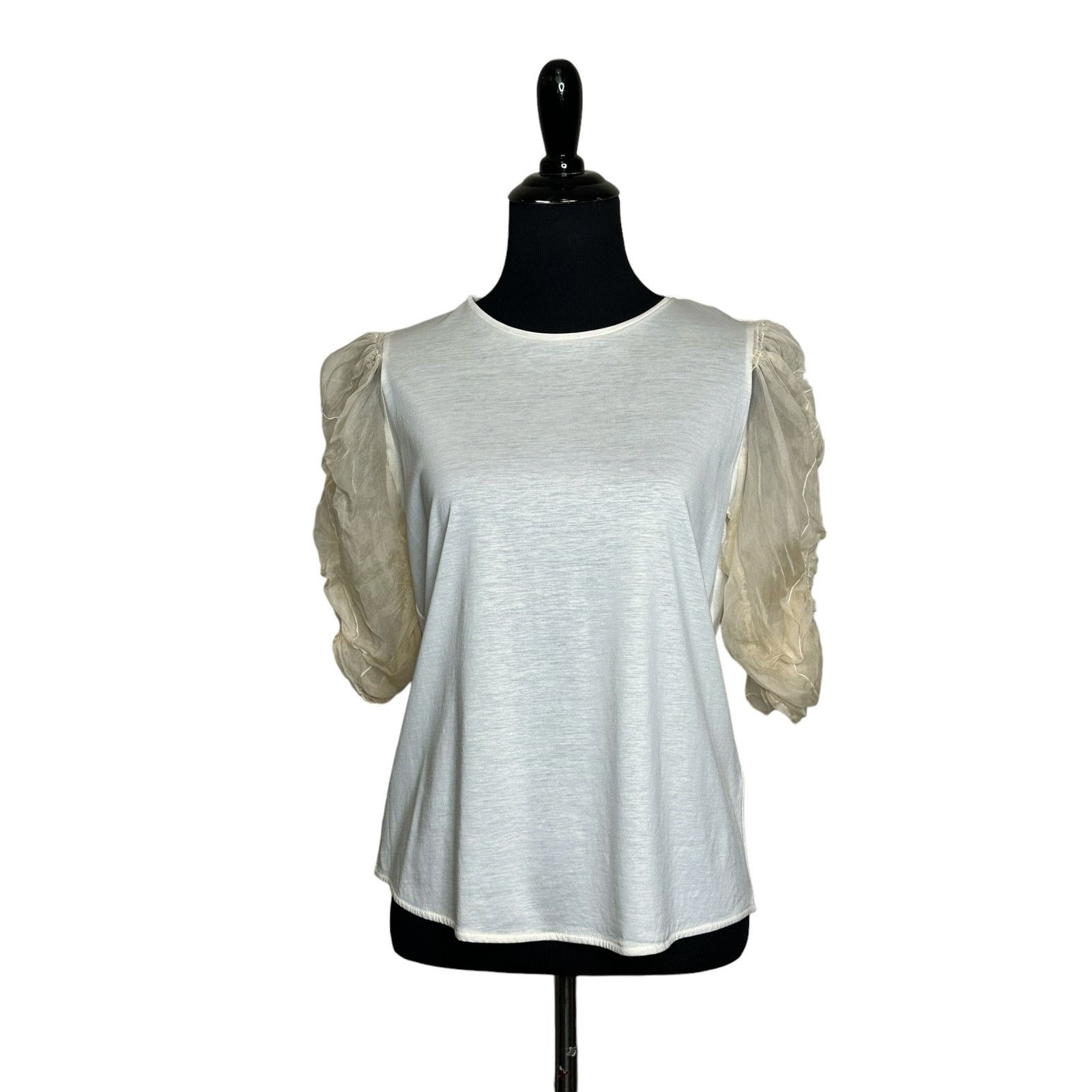Sandro Sandro cream sheer puff chiffon sleeve blouse top size 2 Size XS / US 0-2 / IT 36-38 - 1 Thumbnail