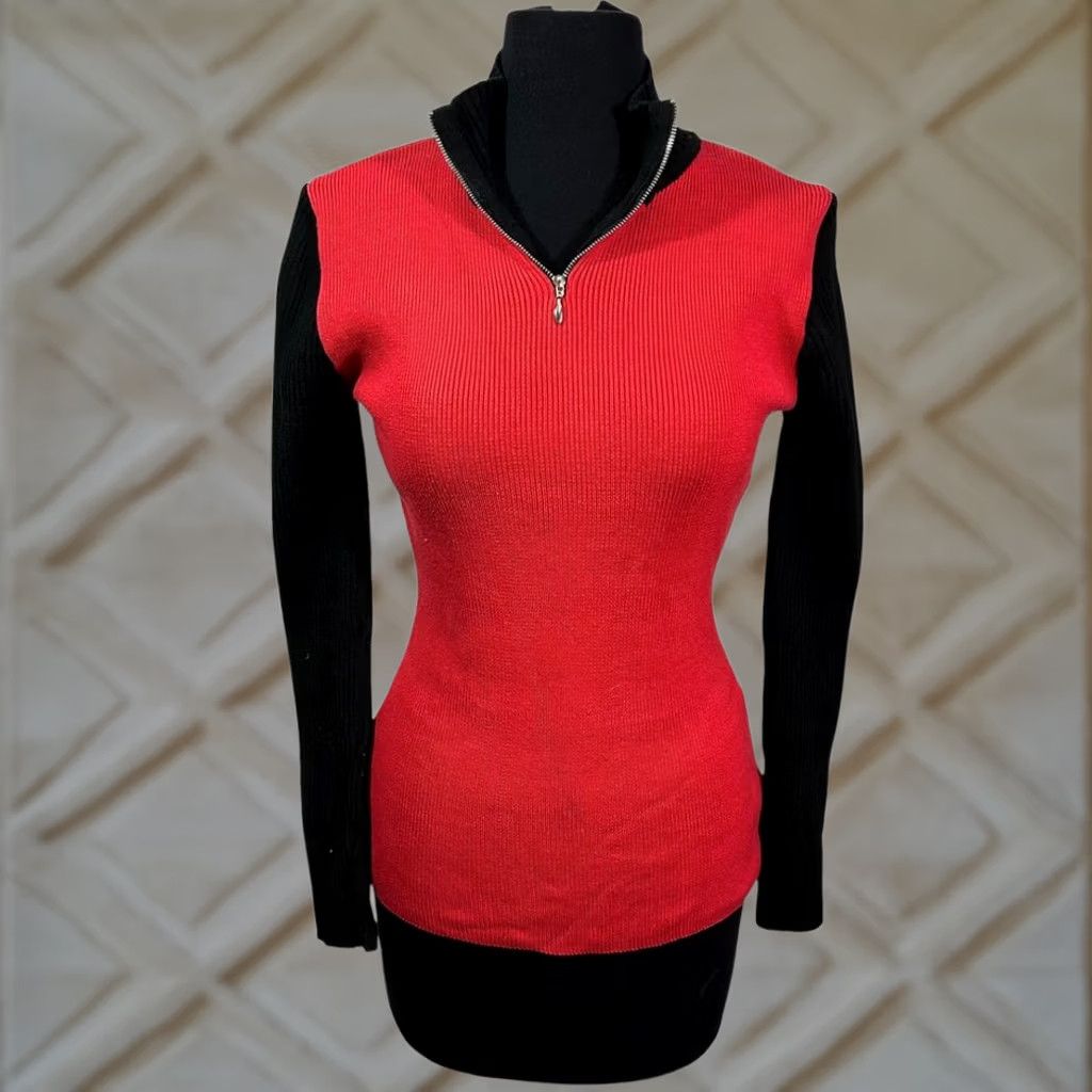 Gap VINTAGE Gap Fitted Ribbed Quarter Zip Pullover Sweater Womens Large Red Size L / US 10 / IT 46 - 1 Thumbnail