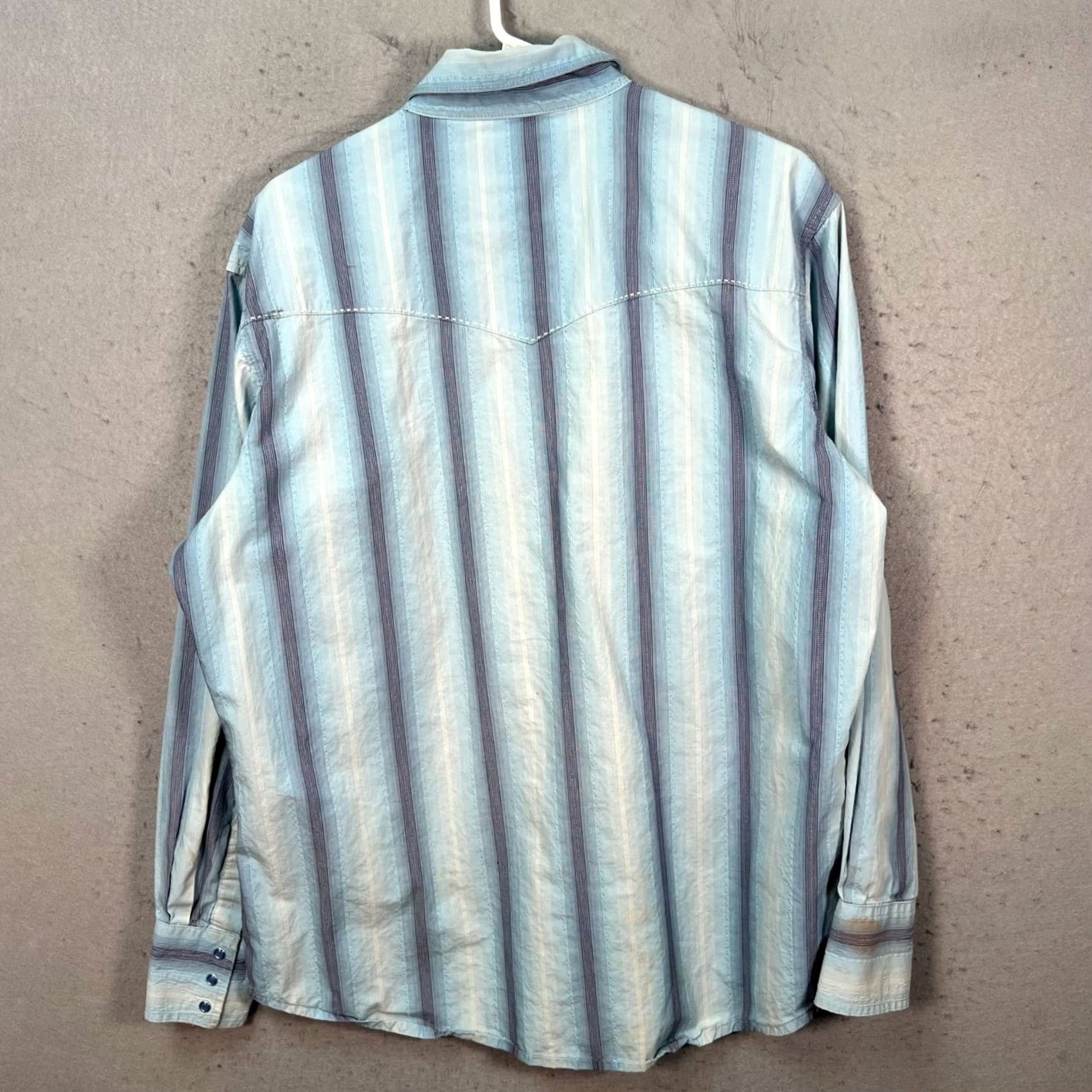 Wrangler Wrangler Mens Large Western Striped Long-Sleeve Shirt Blue & White Snap Button Shirt Mens L Blue Striped Western Wrangler Shirt Size US L / EU 52-54 / 3 - 2 Thumbnail