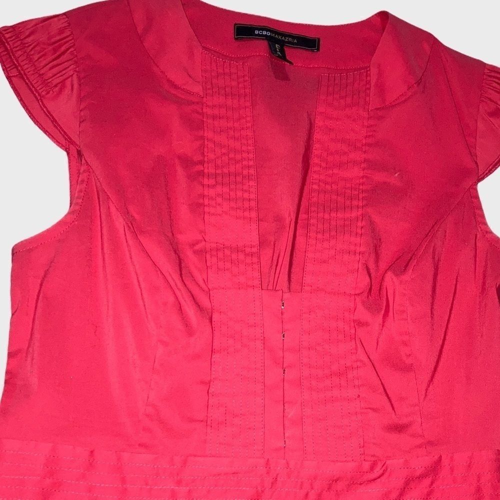 Bcbgmaxazria BCBGMaxAzria, Red Capped Sleeve Top, Plunging Splice Necklin Size XS / US 0-2 / IT 36-38 - 4 Thumbnail