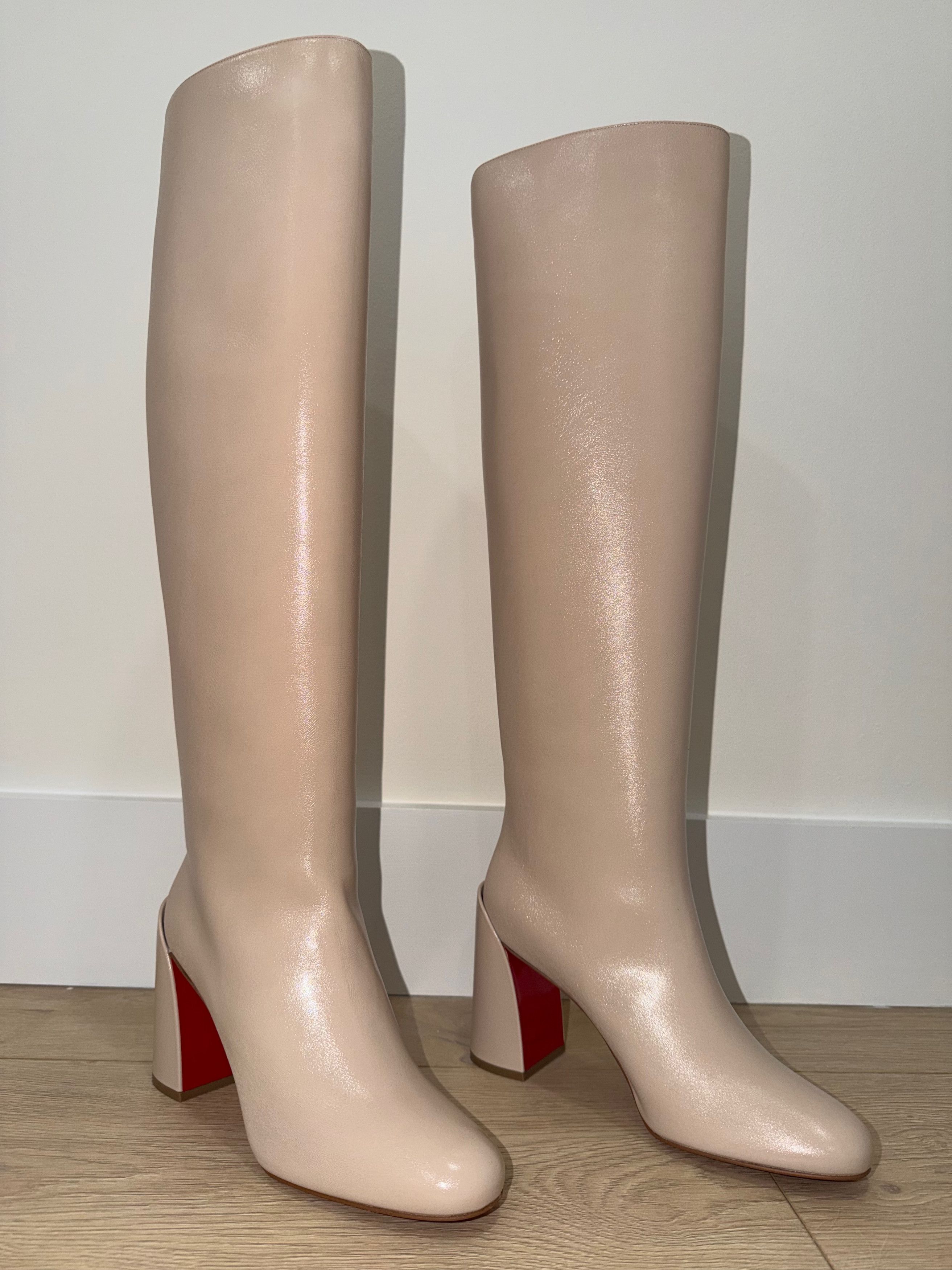 Christian Louboutin Janitta 85 Pearl Beige Sugar Leather Knee High Heel Boot 37 Size US 7 / IT 37 - 3 Thumbnail