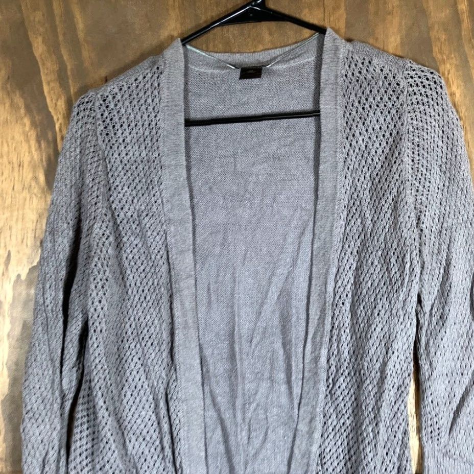 Ann Taylor VINTAGE Ann Taylor Womens Cardigan Sweater Gray Open Front Linen Blend Petite LP Size L / US 10 / IT 46 - 2 Thumbnail