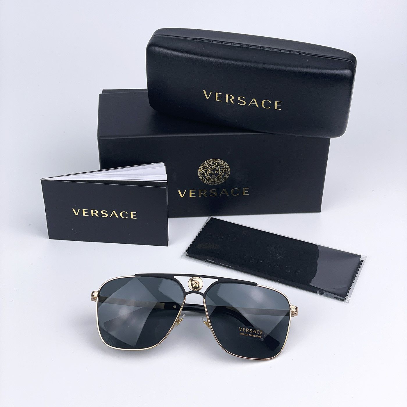 Versace NEW Versace VE2238 143687 Rectangle Metal Unisex Sunglasses Size ONE SIZE - 11 Thumbnail