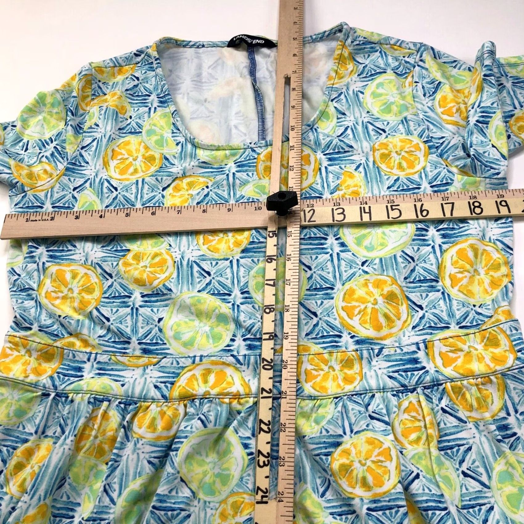 Lands' End Lands' End Large Women's Fit & Flare Dress Lemons Blue Yellow Sleeveless Pullover Scoop Neck Casual Knee Length Multicolor Pattern Size L / US 10 / IT 46 - 4 Thumbnail