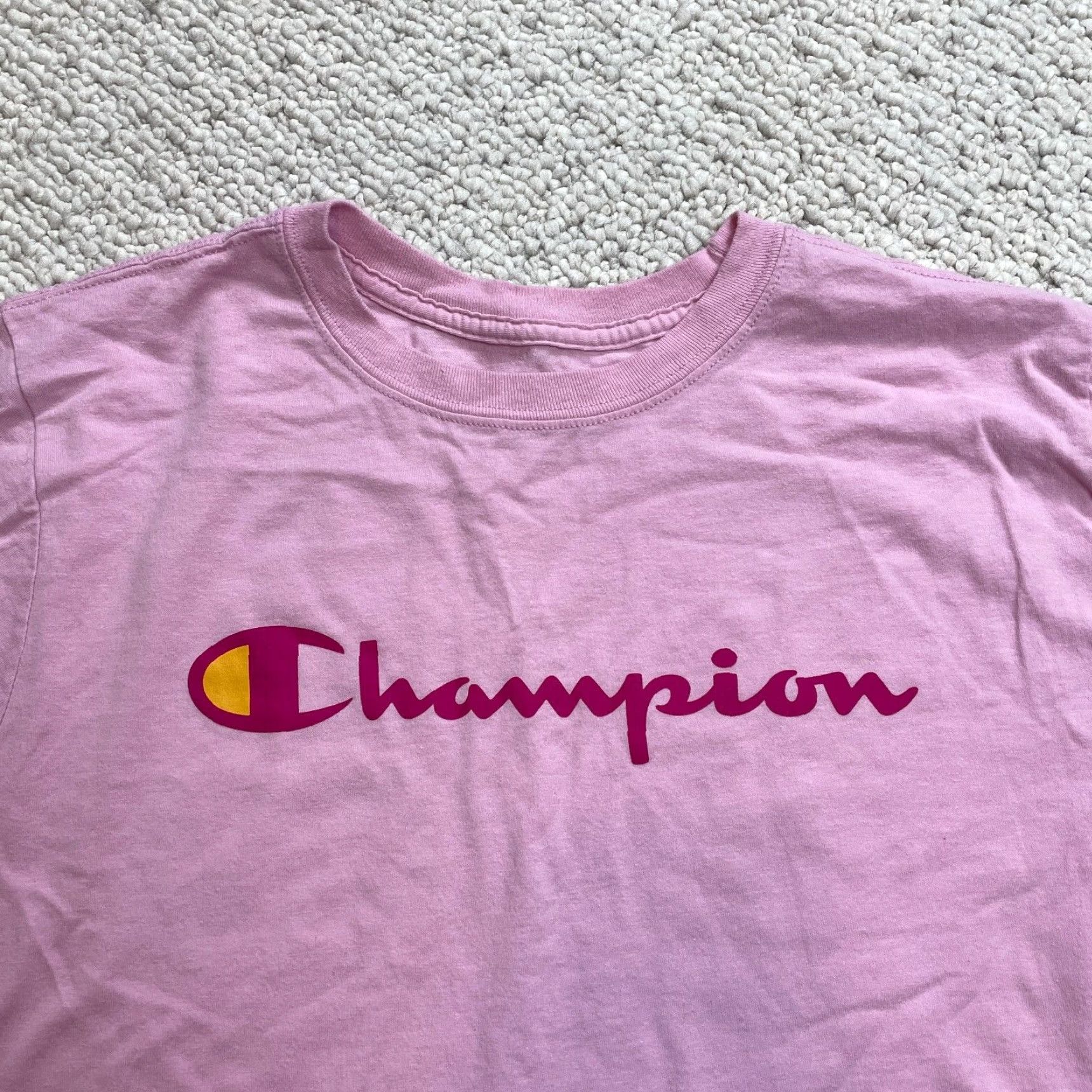 Champion Champion Shirt Womens L Pink Short Sleeve Spellout Logo Casual Short Sleeve Size L / US 10 / IT 46 - 2 Thumbnail