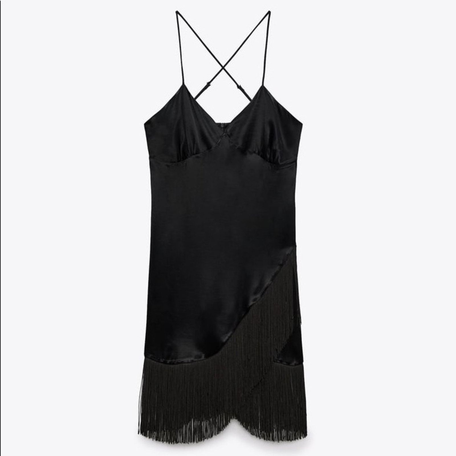 Zara ZARA FRINGED SLIP DRESS BLACK Size XS / US 0-2 / IT 36-38 - 11 Thumbnail