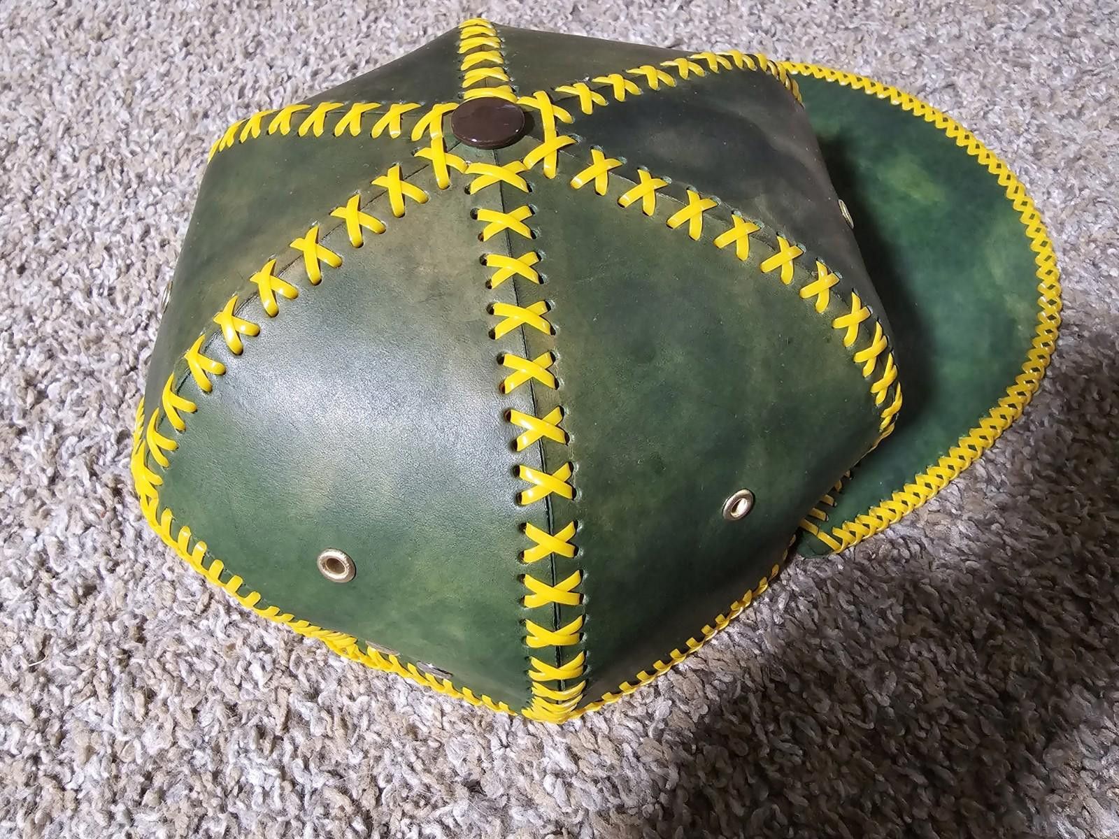 Handmade Custom Handmade Leather Strapback Hat Yellow Plastic Stitch Size ONE SIZE - 6 Thumbnail