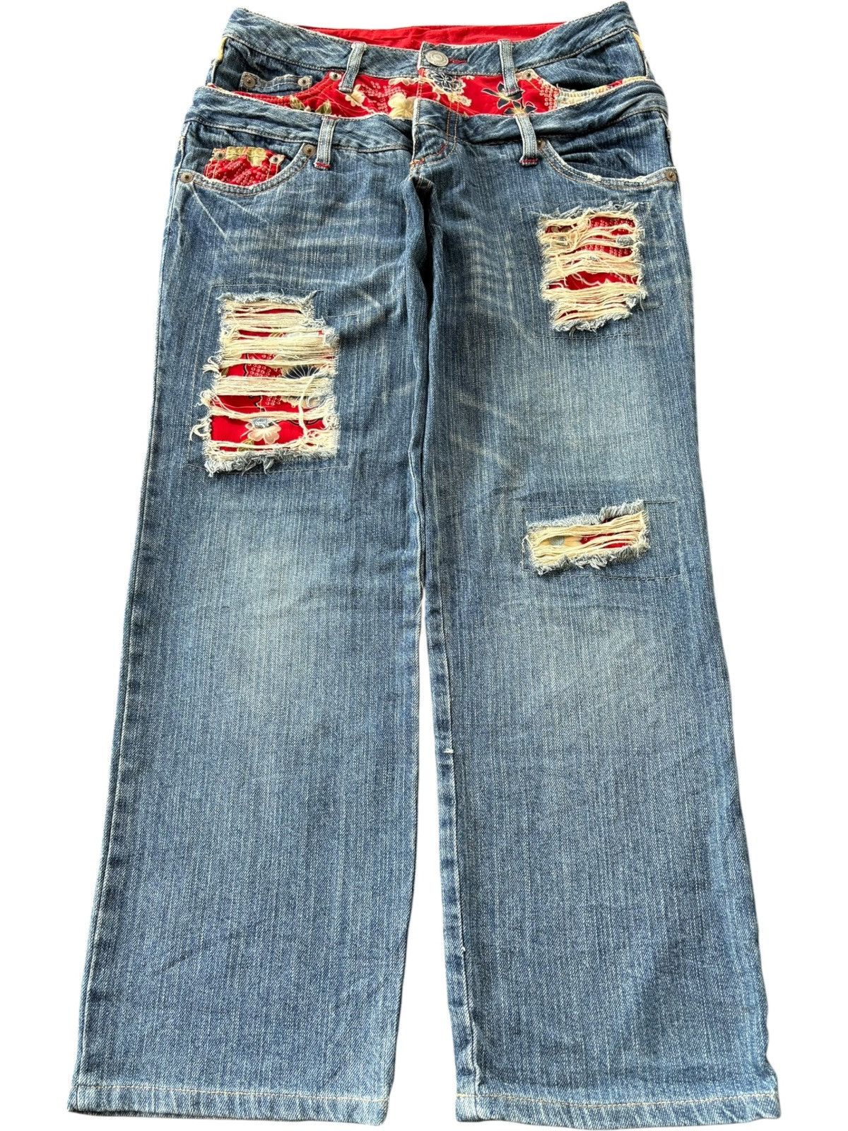 Japanese Brand Vintage Japanese Double Waist Distress Patch Loose Jeans Size 30" / US 8 / IT 44 - 1 Thumbnail