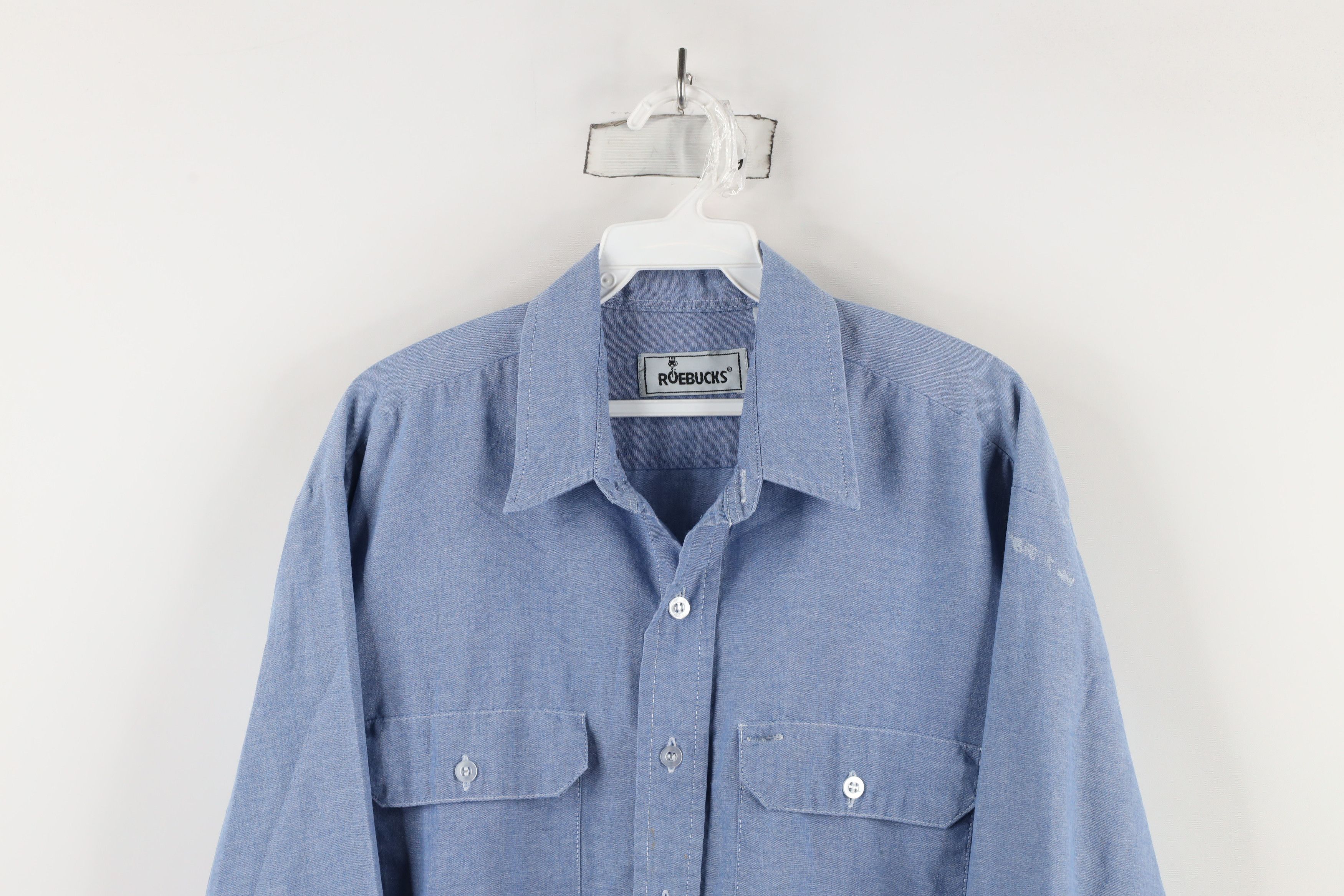 Vintage Vintage 90s Streetwear Chambray Work Button Shirt Blue Size US L / EU 52-54 / 3 - 2 Thumbnail