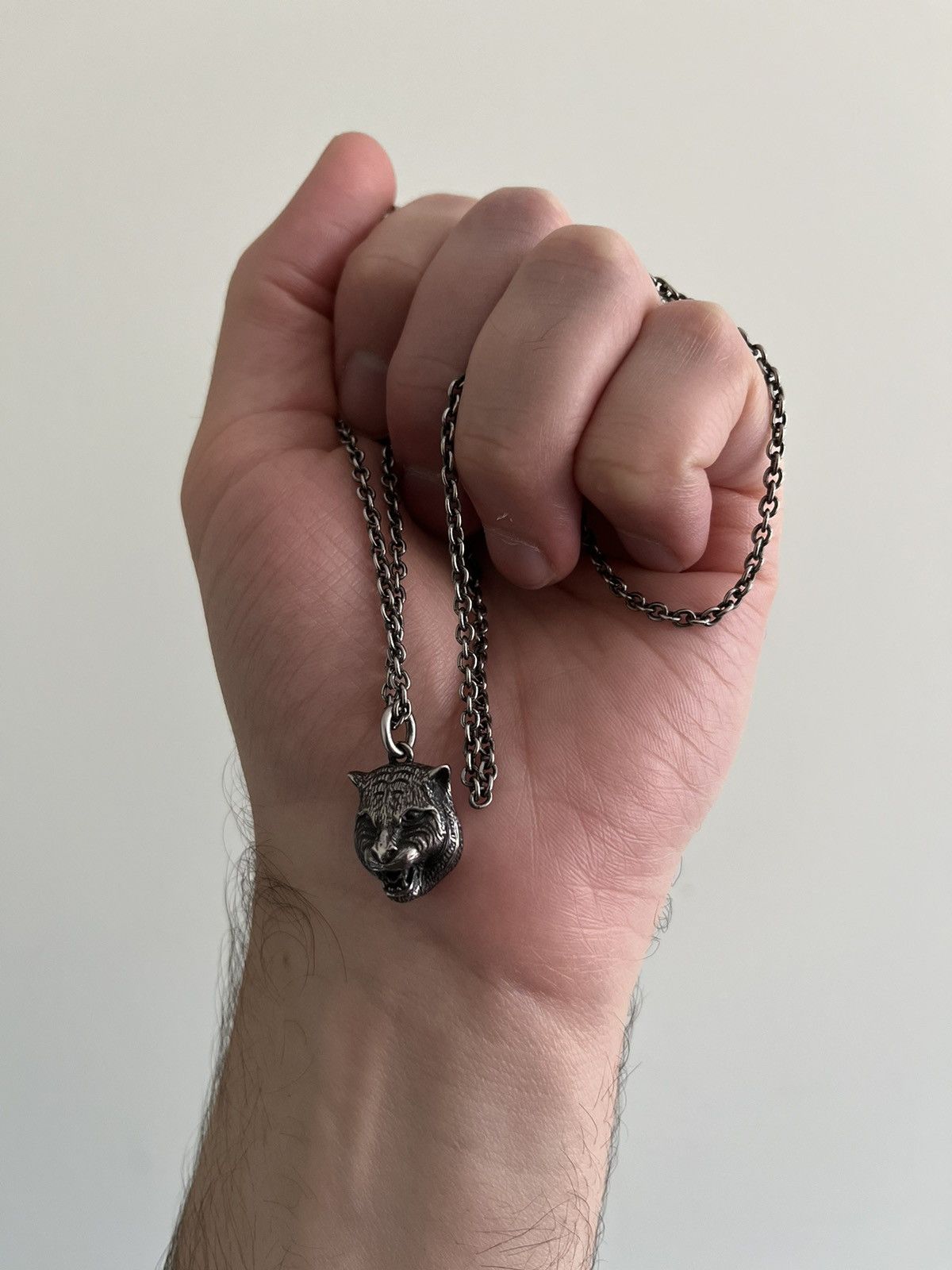 image of Gucci ‘Feline’ Necklace in Silver, Men's