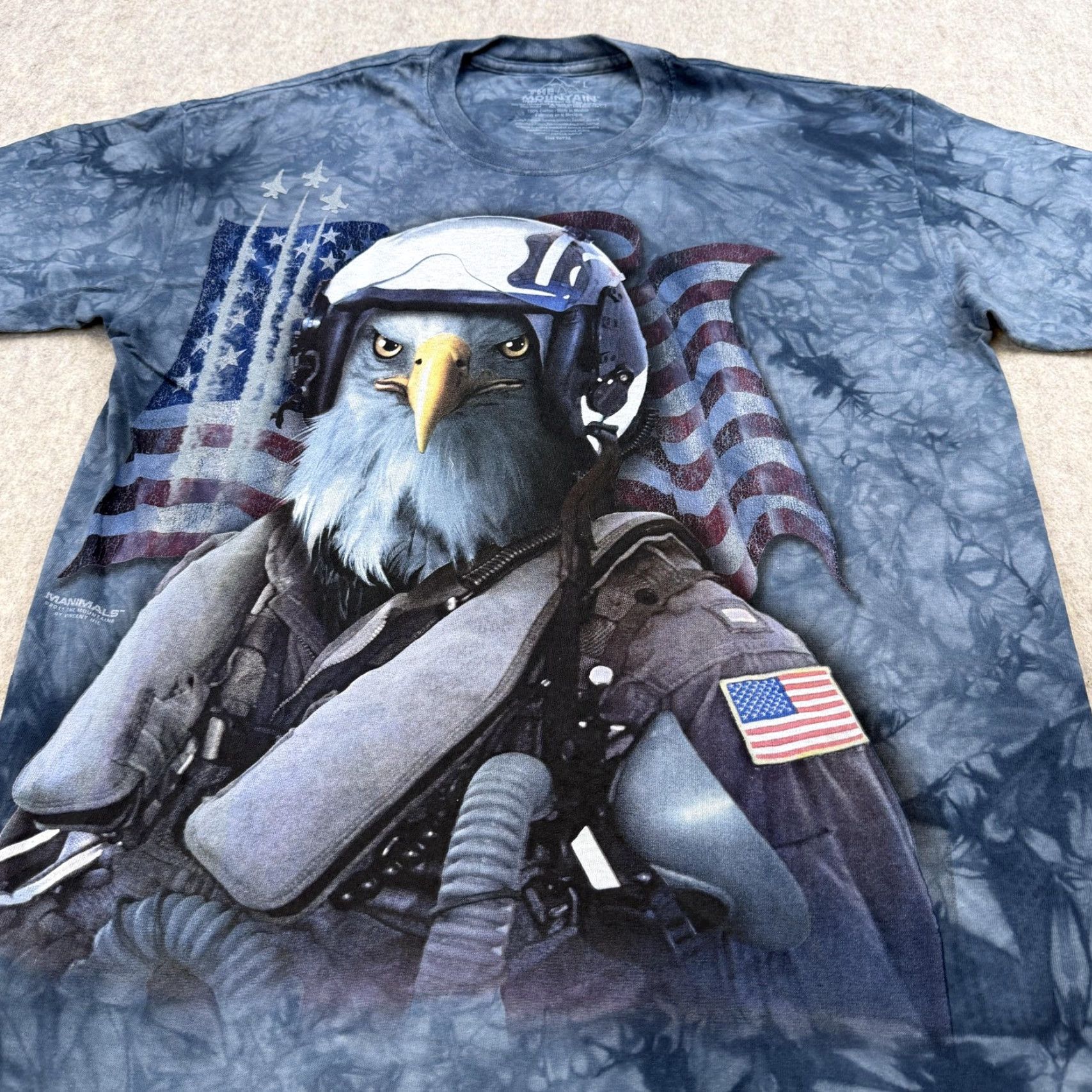 The Mountain The Mountain Shirt Mens Large Blue Eagle Fighter Pilot American Flag Graphic Size US L / EU 52-54 / 3 - 3 Thumbnail