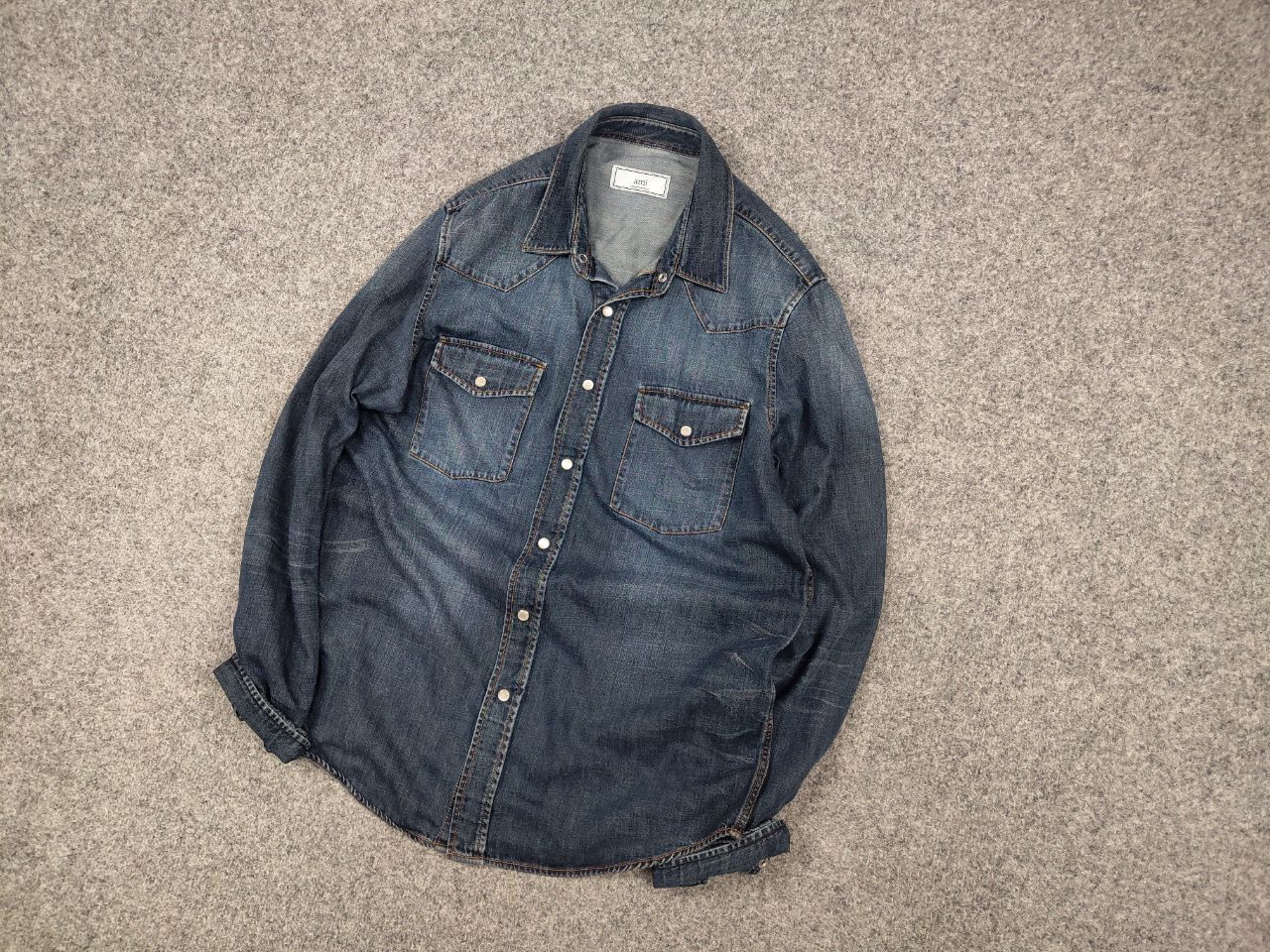AMI AMI Alexandre Mattiussi Design Blue Denim Faded Mens Shirt Size US M / EU 48-50 / 2 - 4 Thumbnail