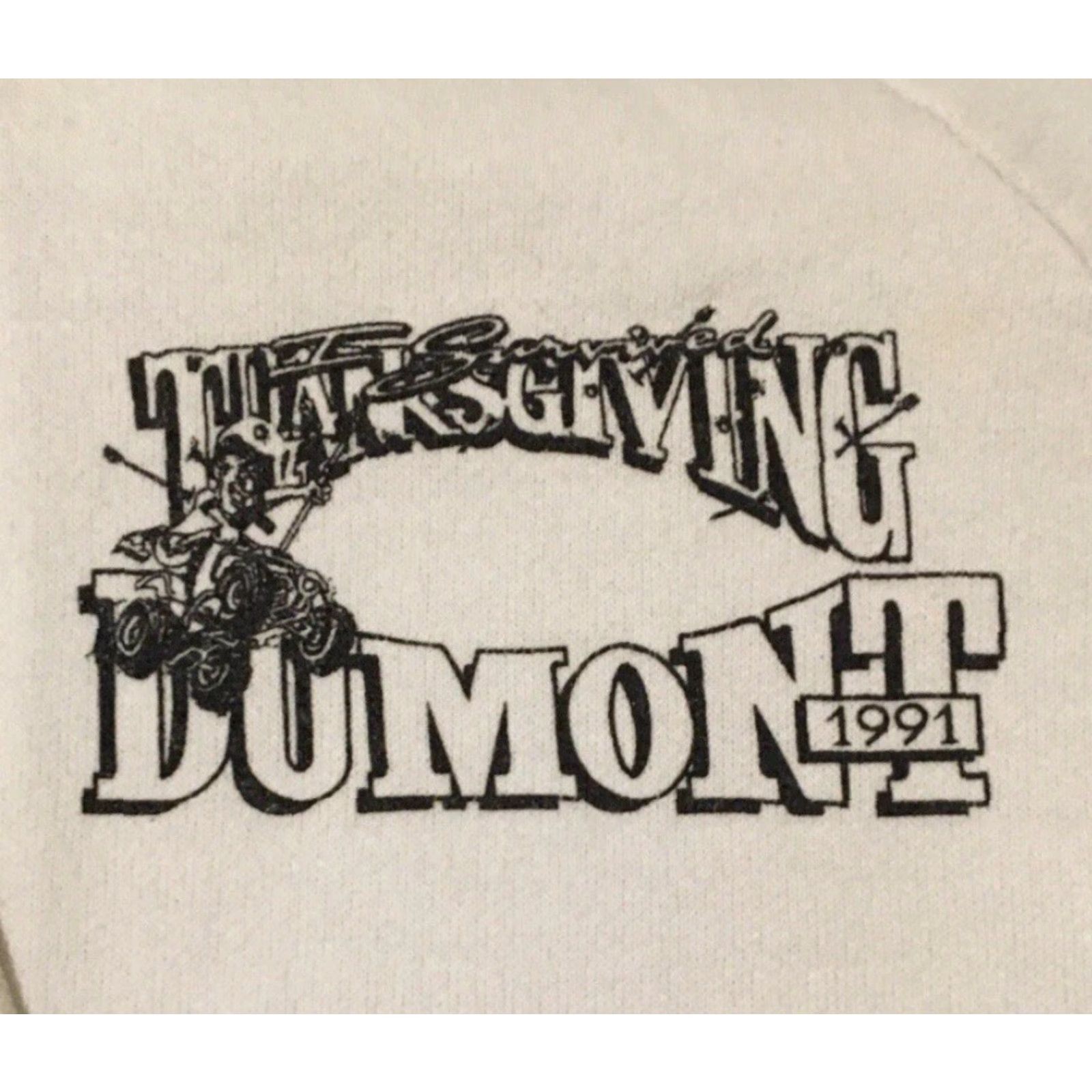 Vintage VINTAGE 90s I Survived Dumont Thanksgiving Faded Hoodie S Mens White Motocross Racing Grunge MX USA USA Size US S / EU 44-46 / 1 - 4 Thumbnail