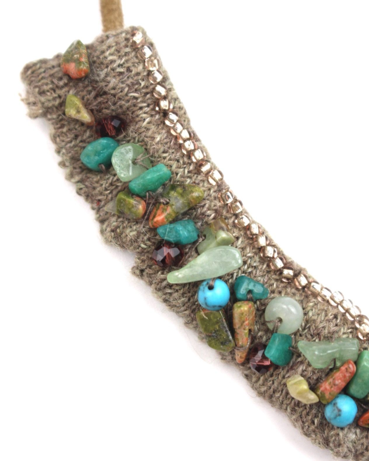 If Six Was Nine 1990S HANDMADE BOHO ETHNIC KNIT COLLAR NECKLACE MIXED STONES Size ONE SIZE - 2 Thumbnail