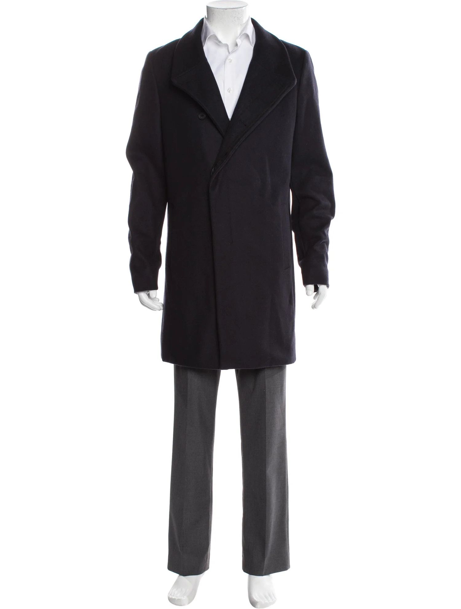 Allsaints AllSaints Wool Overcoat – Navy Size US M / EU 48-50 / 2 - 1 Thumbnail