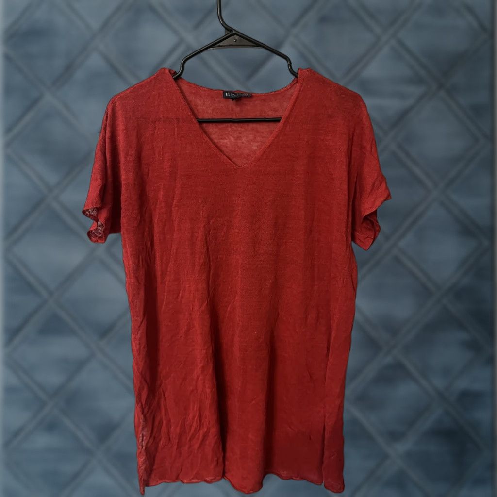 Eileen Fisher EILEEN FISHER Red Linen Nylon V-Neck Tunic Blouse Regular Size Small Womens Size S / US 4 / IT 40 - 1 Thumbnail