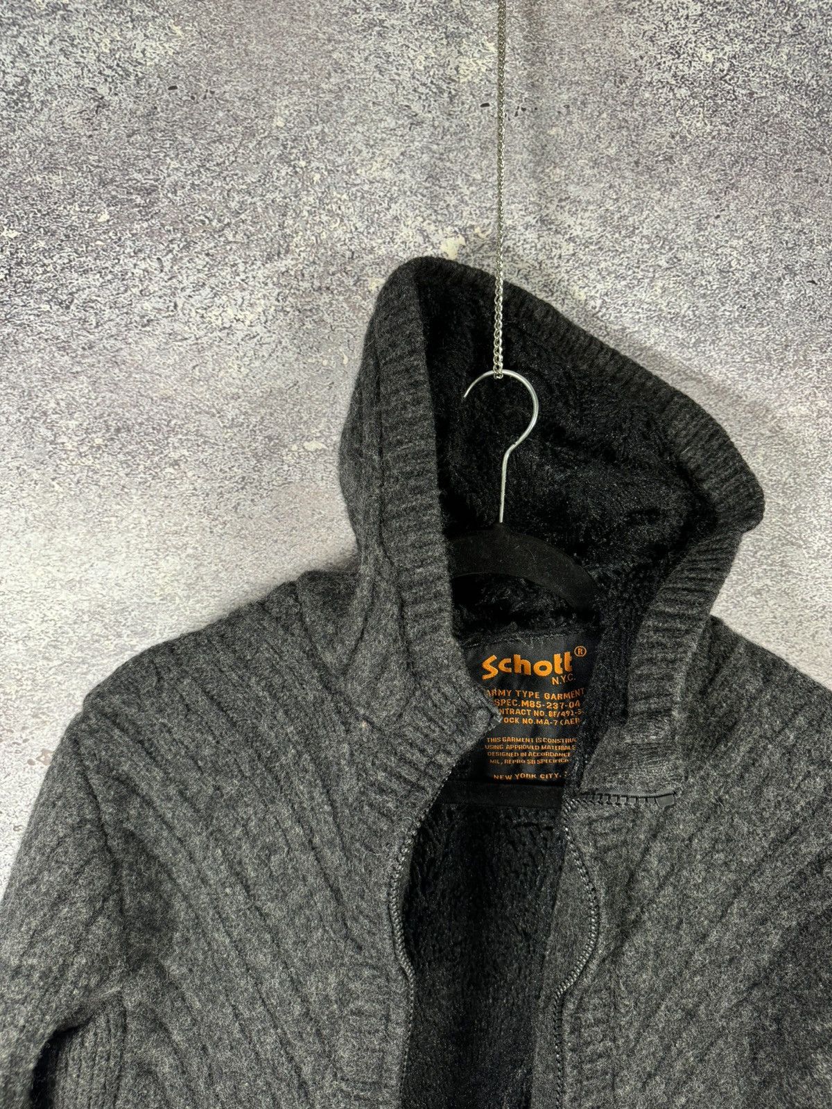 Schott × Vintage Vintage Schott NYC Wool Hooded Gray Jacket Large Military Size L / US 10 / IT 46 - 12 Thumbnail