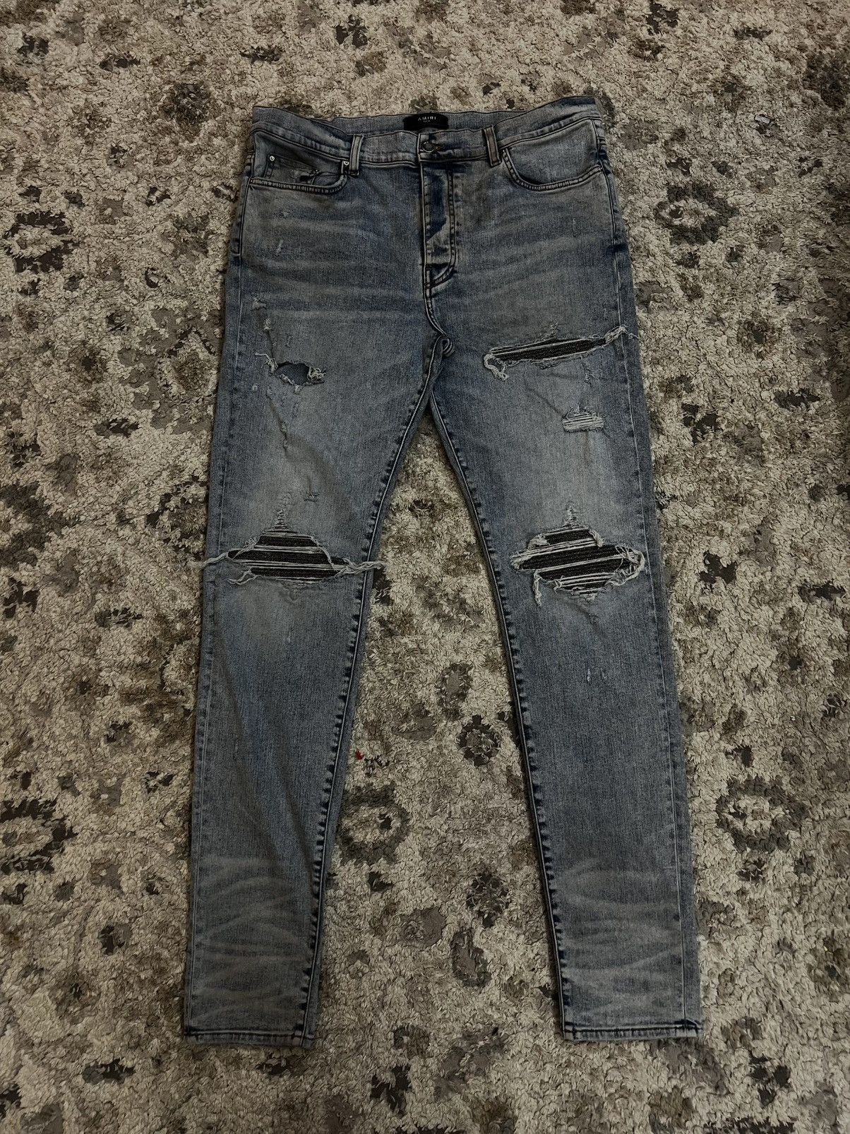 Amiri Amiri Skinny Grey Denim Jeans glitter Patch – Size 38 Size US 38 / EU 54 - 1 Thumbnail