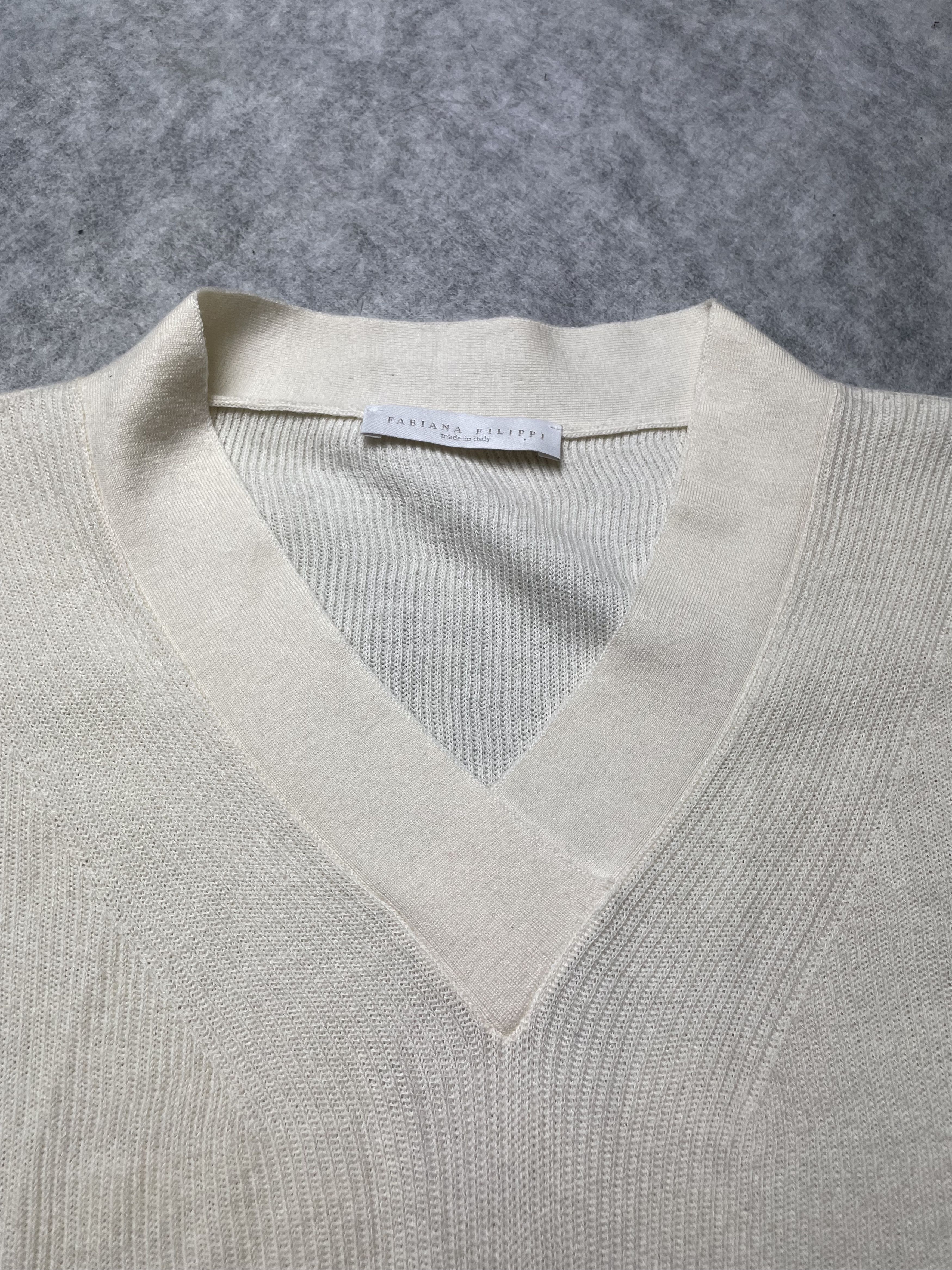 Fabiana Filippi Fabiana Filippi Ivory Short Sleeve Wool Blend Sweater Size S / US 4 / IT 40 - 7 Thumbnail