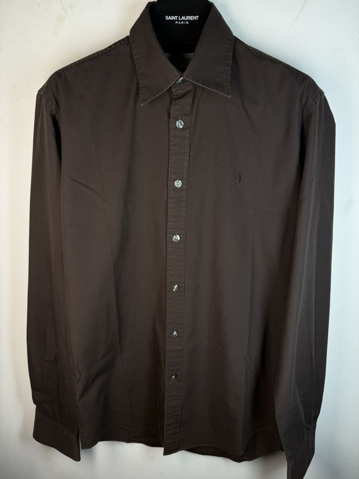 Yves Saint Laurent Brown YSL Shirt Button Up Dress Luxury Casual Collar Y2k Size US S / EU 44-46 / 1 - 1 Thumbnail