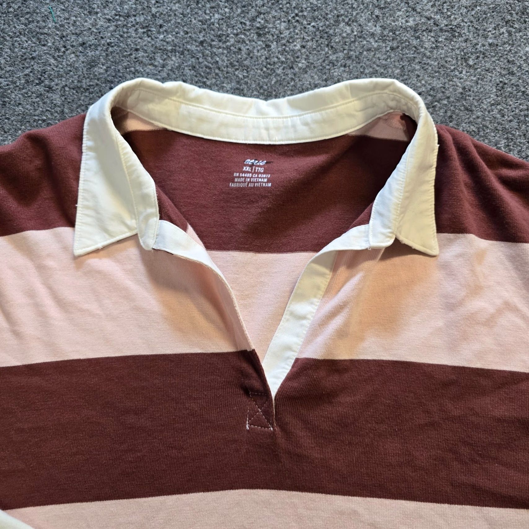 Vintage Aerie Top Womens 2XL Pink Rugby Striped Long Sleeve Crop Casual Lounge Shirt Size XXL / US 16-18 / IT 52-54 - 2 Thumbnail