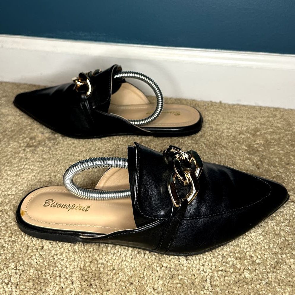 Other Bison Spirit Slip On Pointed Toe Flats Loafer Mules Black 7 Size US 7 / IT 37 - 3 Thumbnail