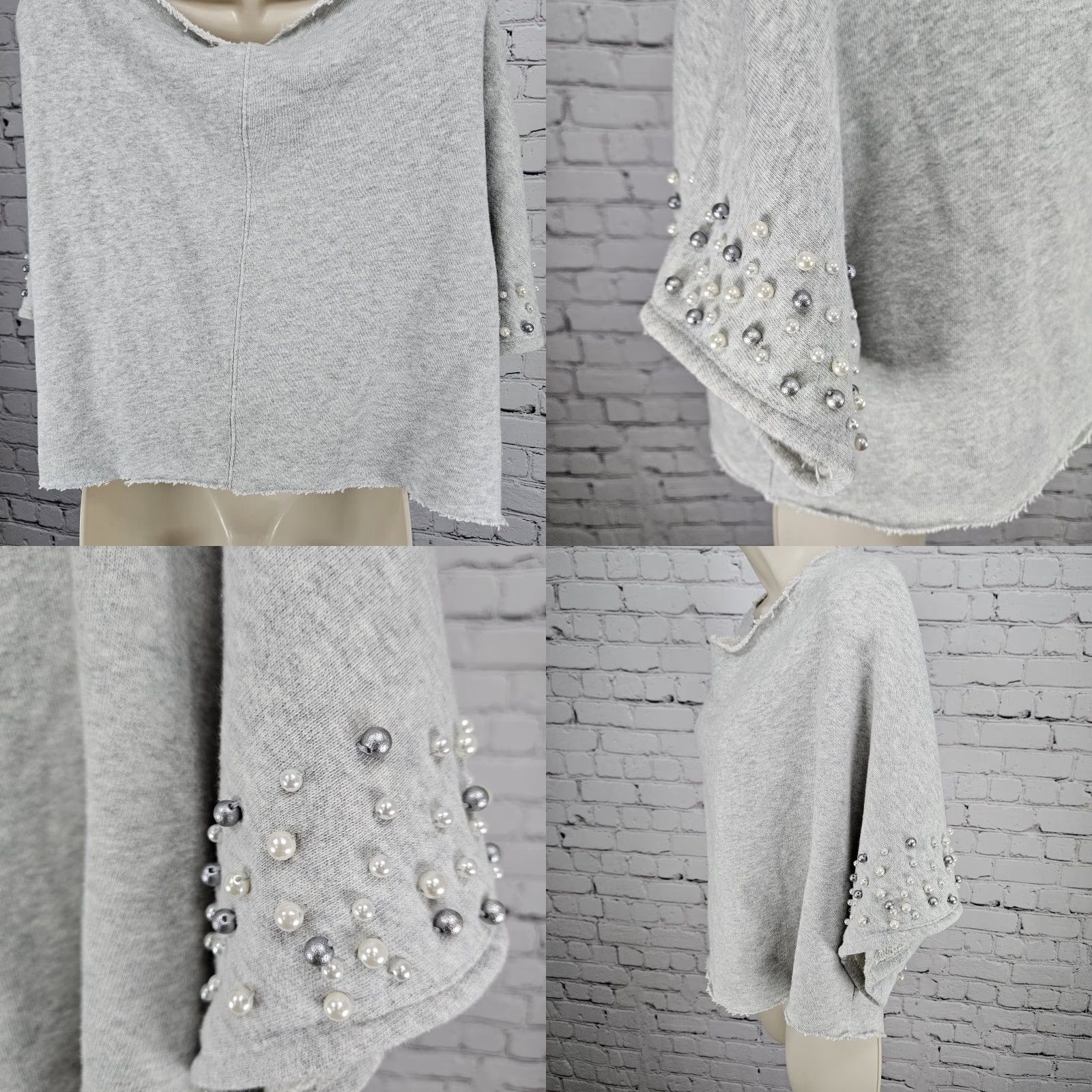 Anthropologie VINTAGE Anthropologie Grey Pearl Embellished Short Sleeve Oversized Sweatshirt Top O/S Shirt Womens Size ONE SIZE - 8 Thumbnail