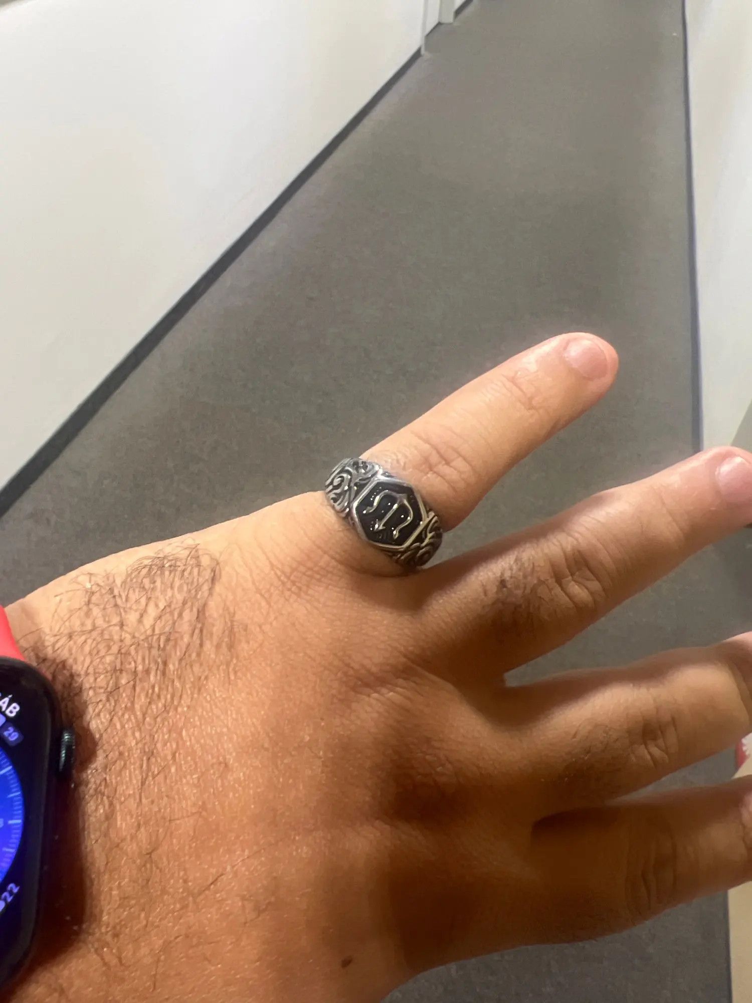 Jewelry × Vintage SIZE 10 Poseidon Trident Ancient Greek Steel Amulet Ring Size ONE SIZE - 3 Thumbnail