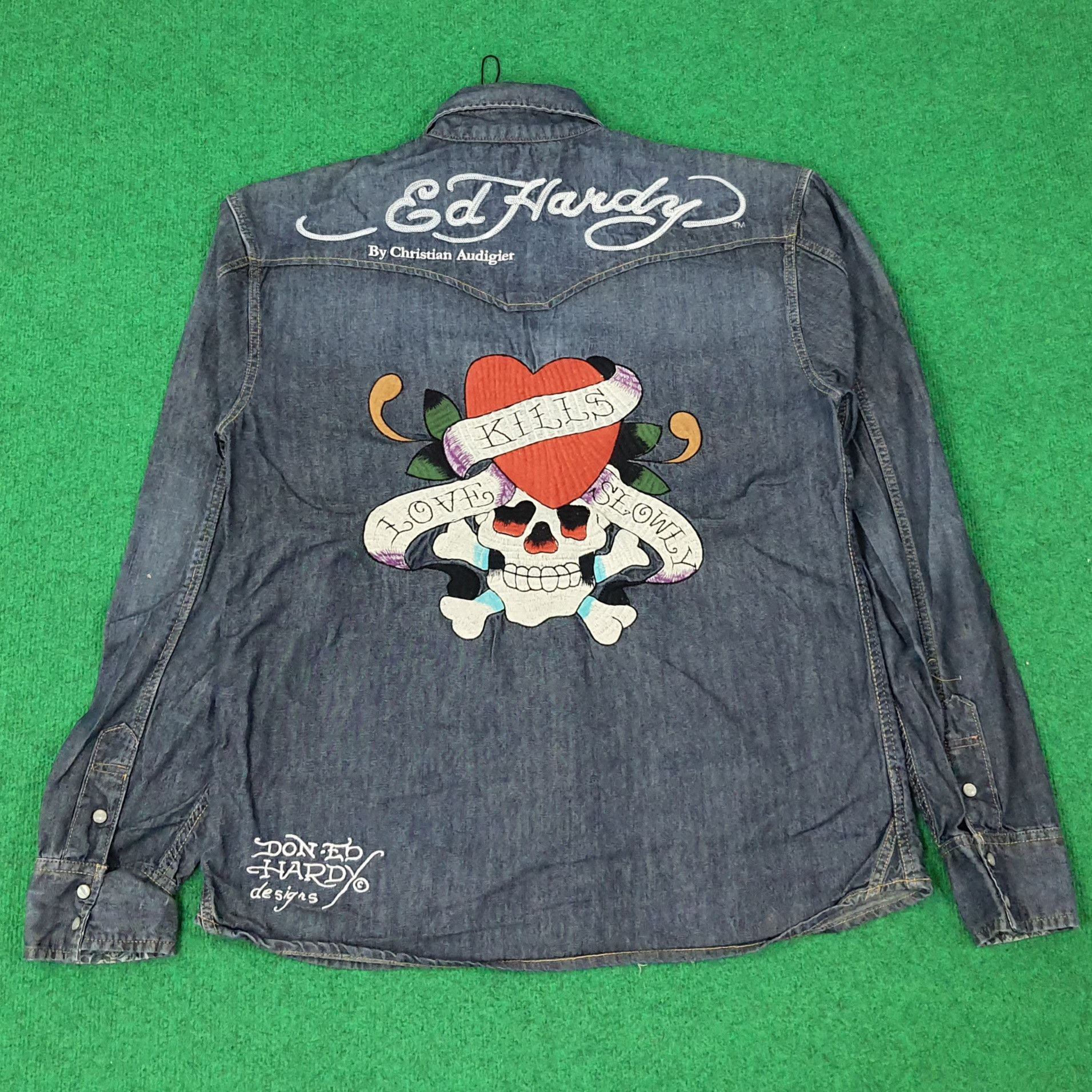 Ed Hardy Vintage Ed Hardy Design Denim Button Up Shirt C239N18 Size US XL / EU 56 / 4 - 1 Thumbnail