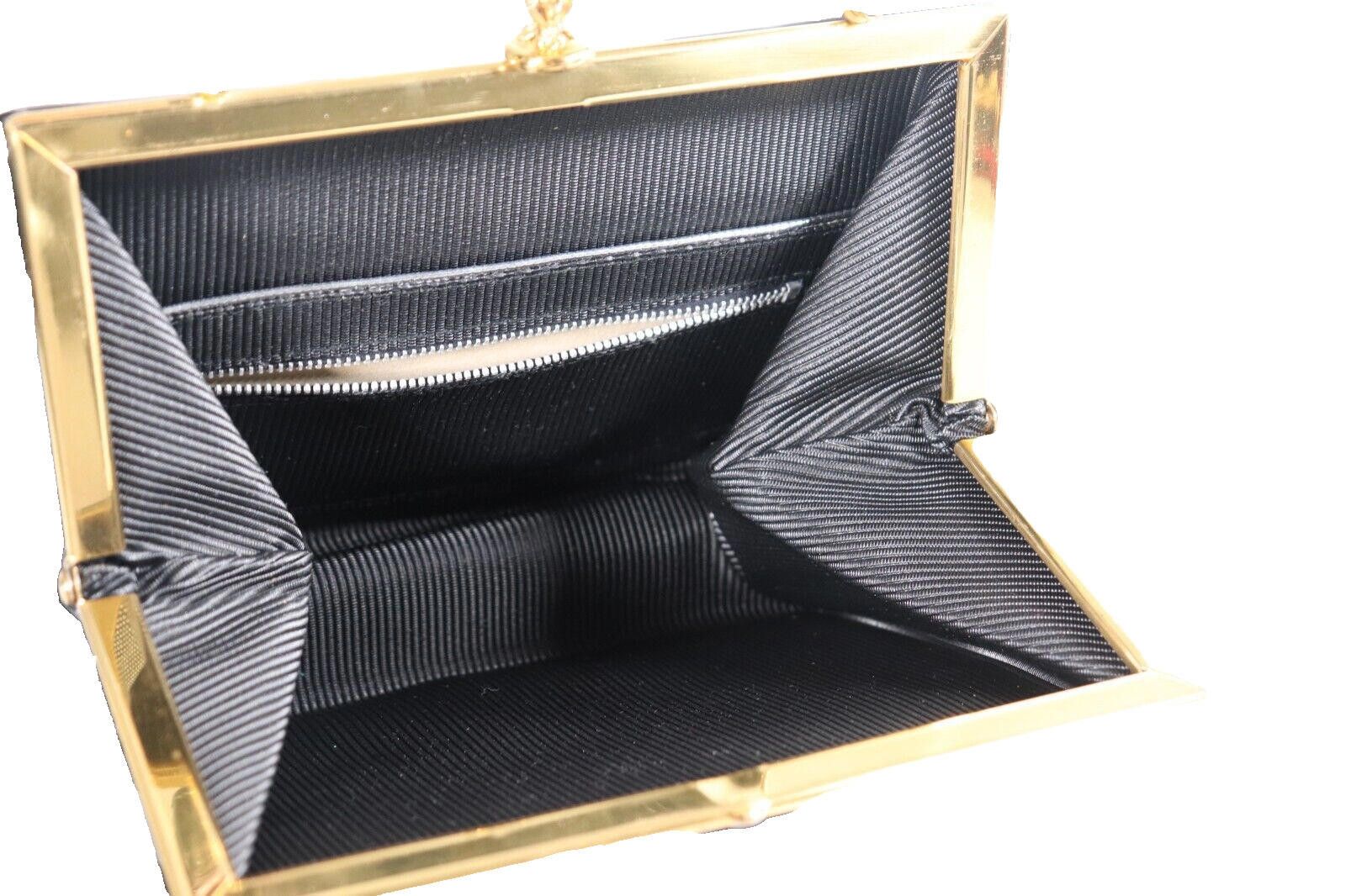 Designer Vintage Cream Black Patent Faux Snake Skin Handbag Purse Bag Size ONE SIZE - 8 Thumbnail