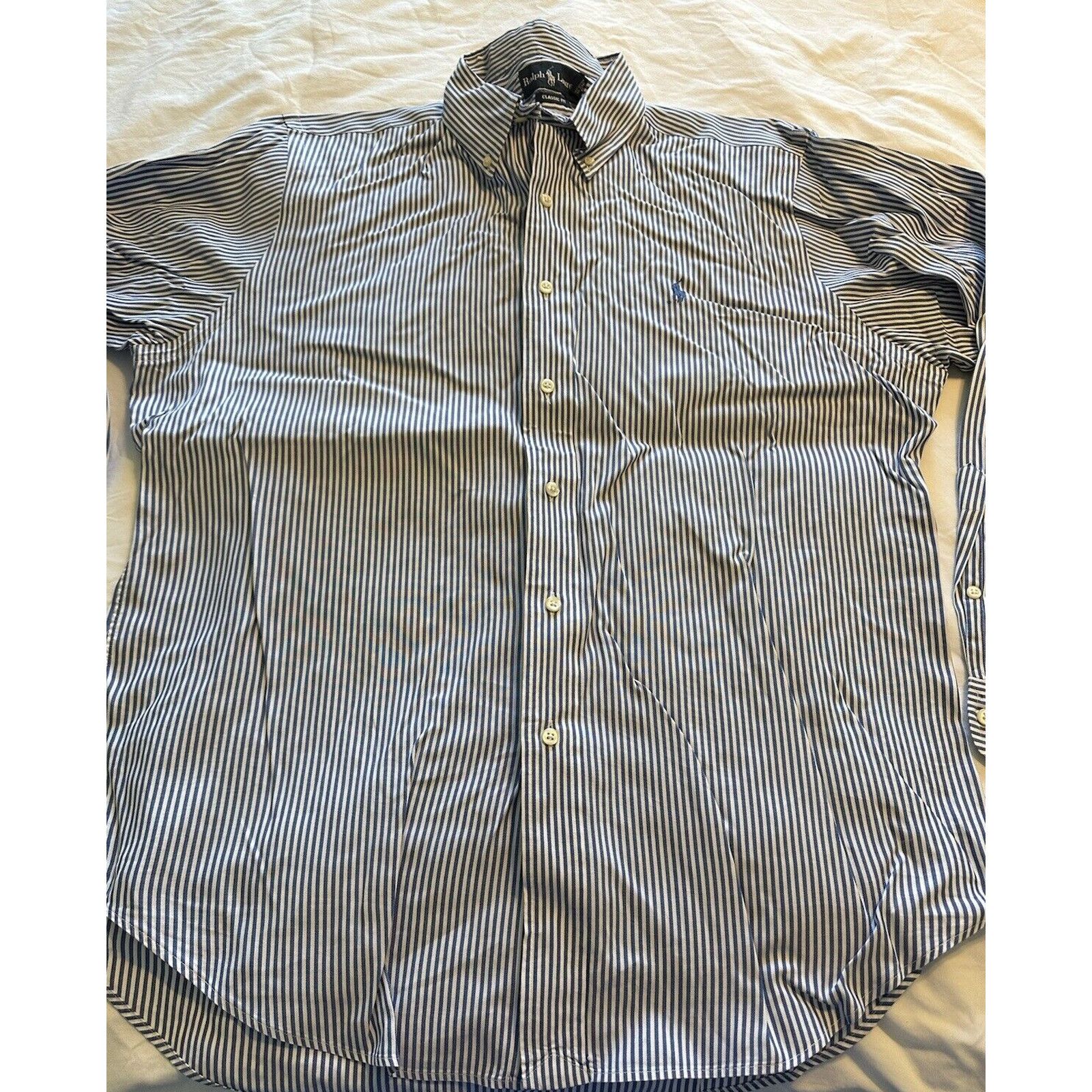 Ralph Lauren Ralph Lauren Classic Blue/White Striped Pony Button Shirt Size US XL / EU 56 / 4 - 2 Thumbnail