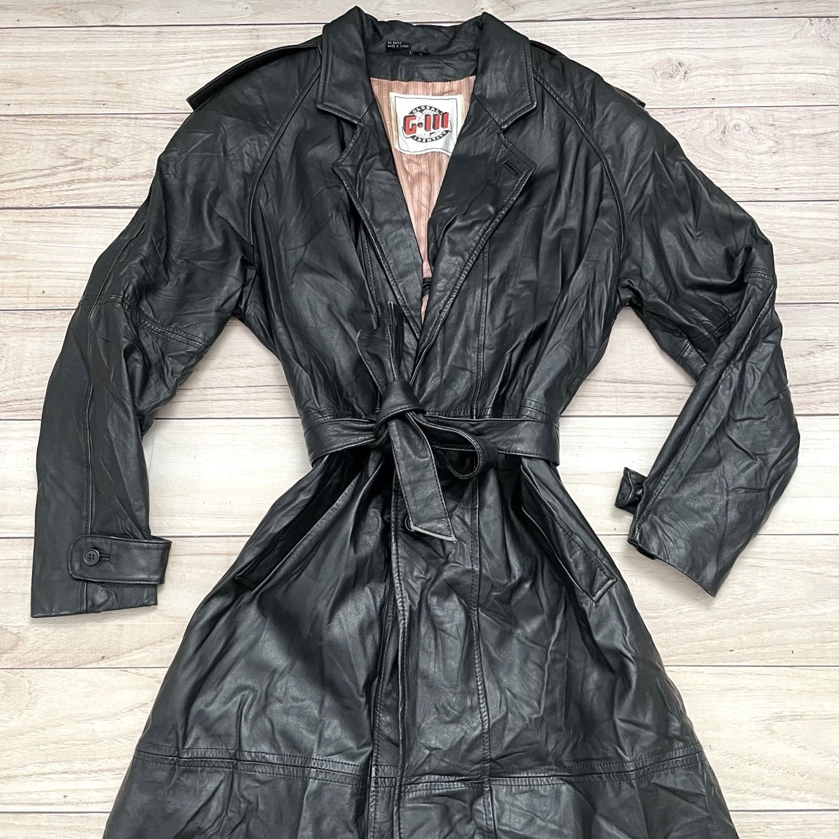 G-III VINTAGE G-III Global Identity Leather Belted Trench Coat Women's Black Size M 80s 90s Classic Coat Mens Womens Size M / US 6-8 / IT 42-44 - 2 Thumbnail