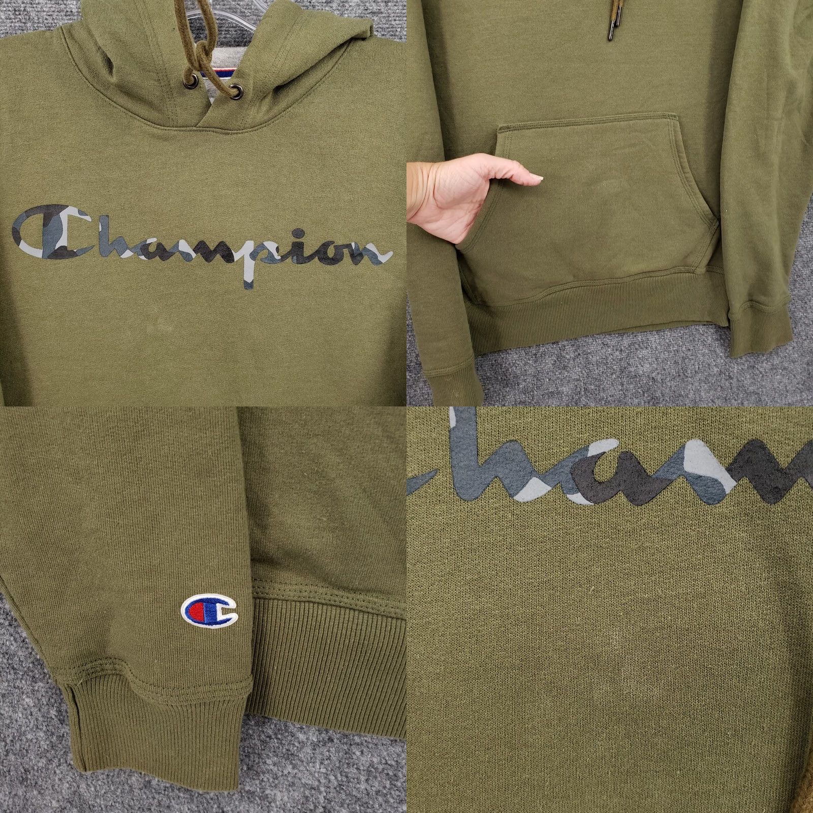 Champion Champion Hoodie Mens S Small Green Pullover Camo Script Logo Hooded Athleticwear Size US S / EU 44-46 / 1 - 8 Thumbnail