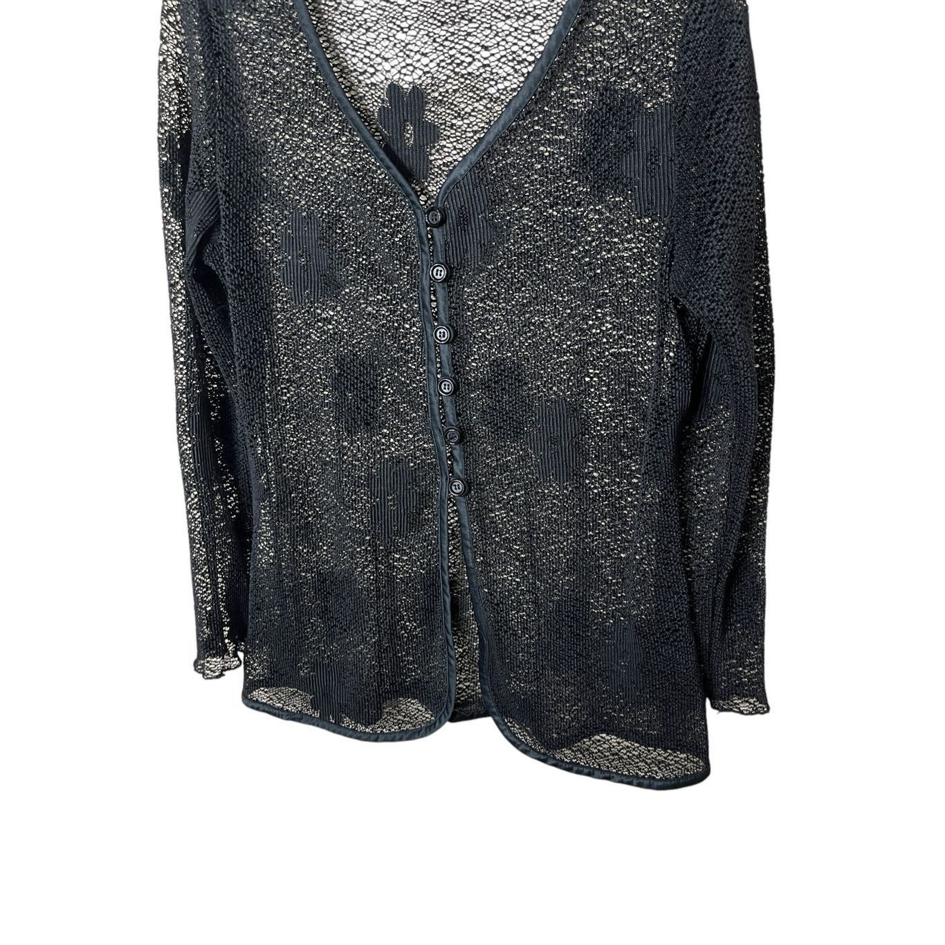 Other Vintage Zenobia Black Sheer Button Front Cardigan Flower Pri Size XL / US 12-14 / IT 48-50 - 3 Thumbnail