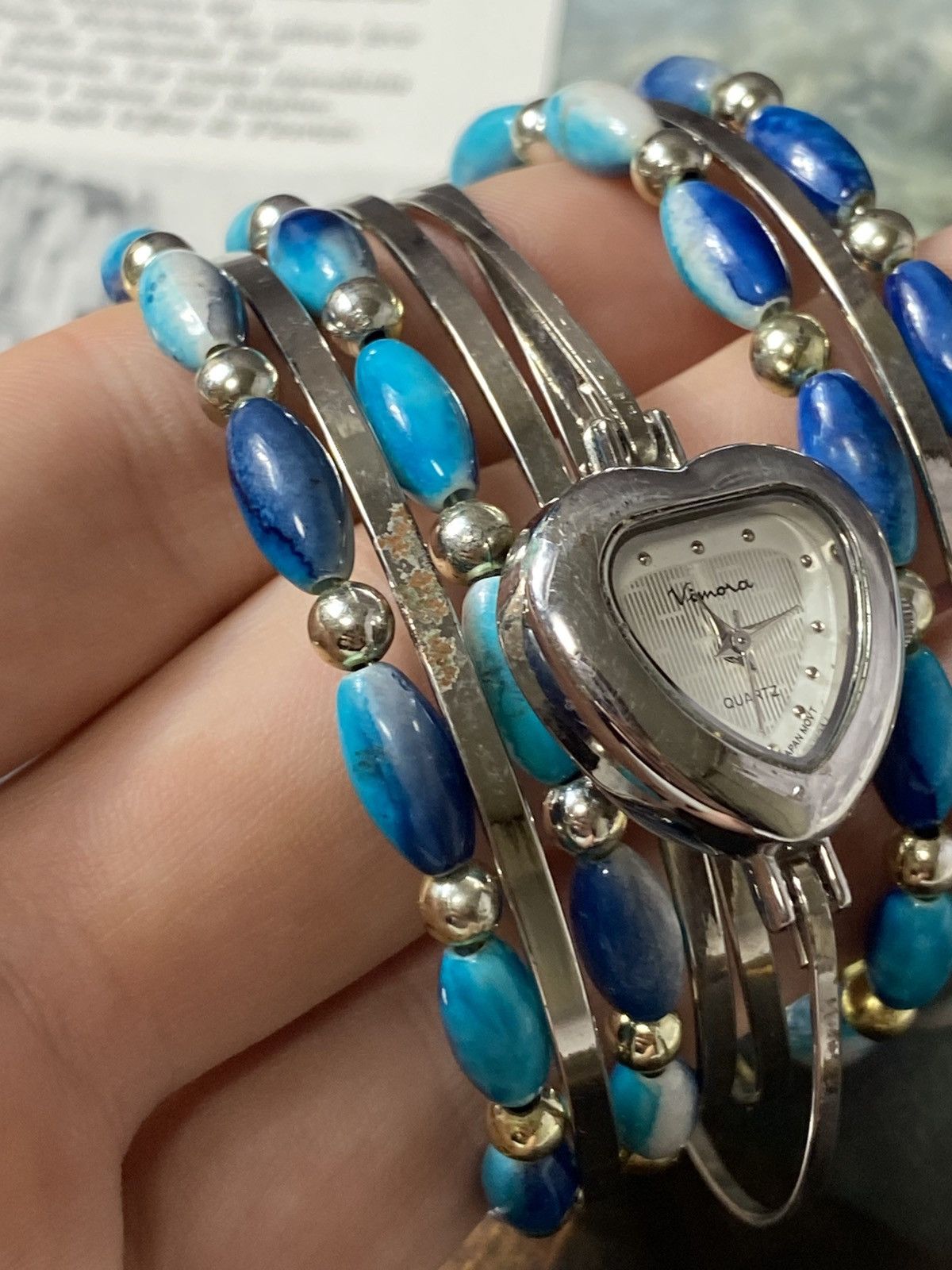 Japanese Brand Vimora Heart Watch. Turquoise Beaded Bangle. Vintage Y2K Size ONE SIZE - 5 Thumbnail